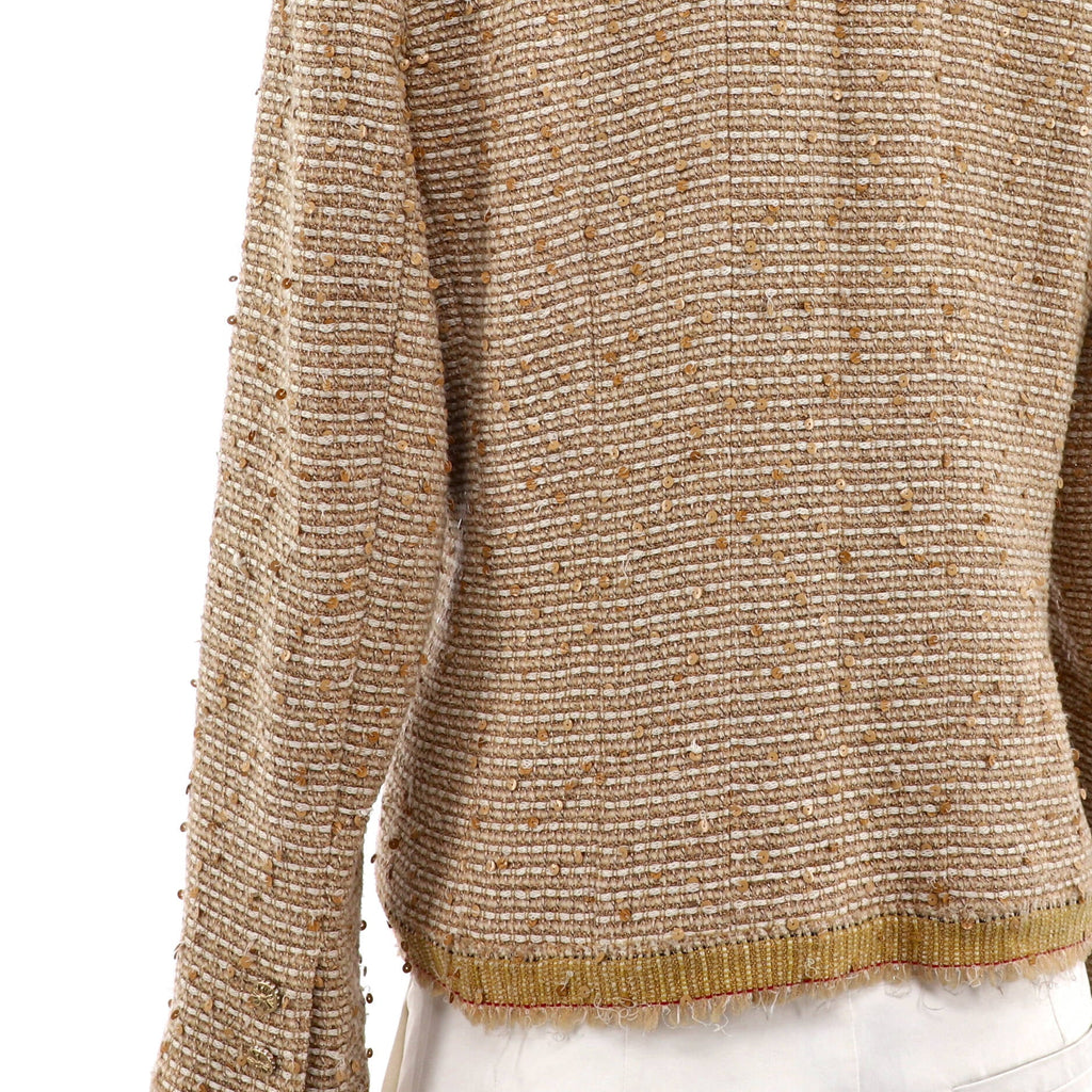 Women's Pointed Collar Button Up Jacket Sequin Embellished Tweed