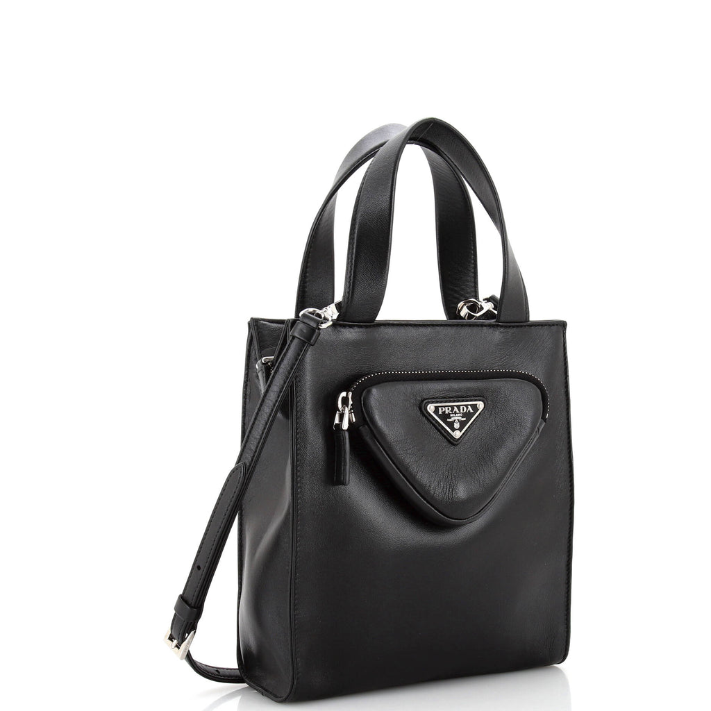 Convertible Triangle Pocket Shopping Tote Nappa Leather Mini