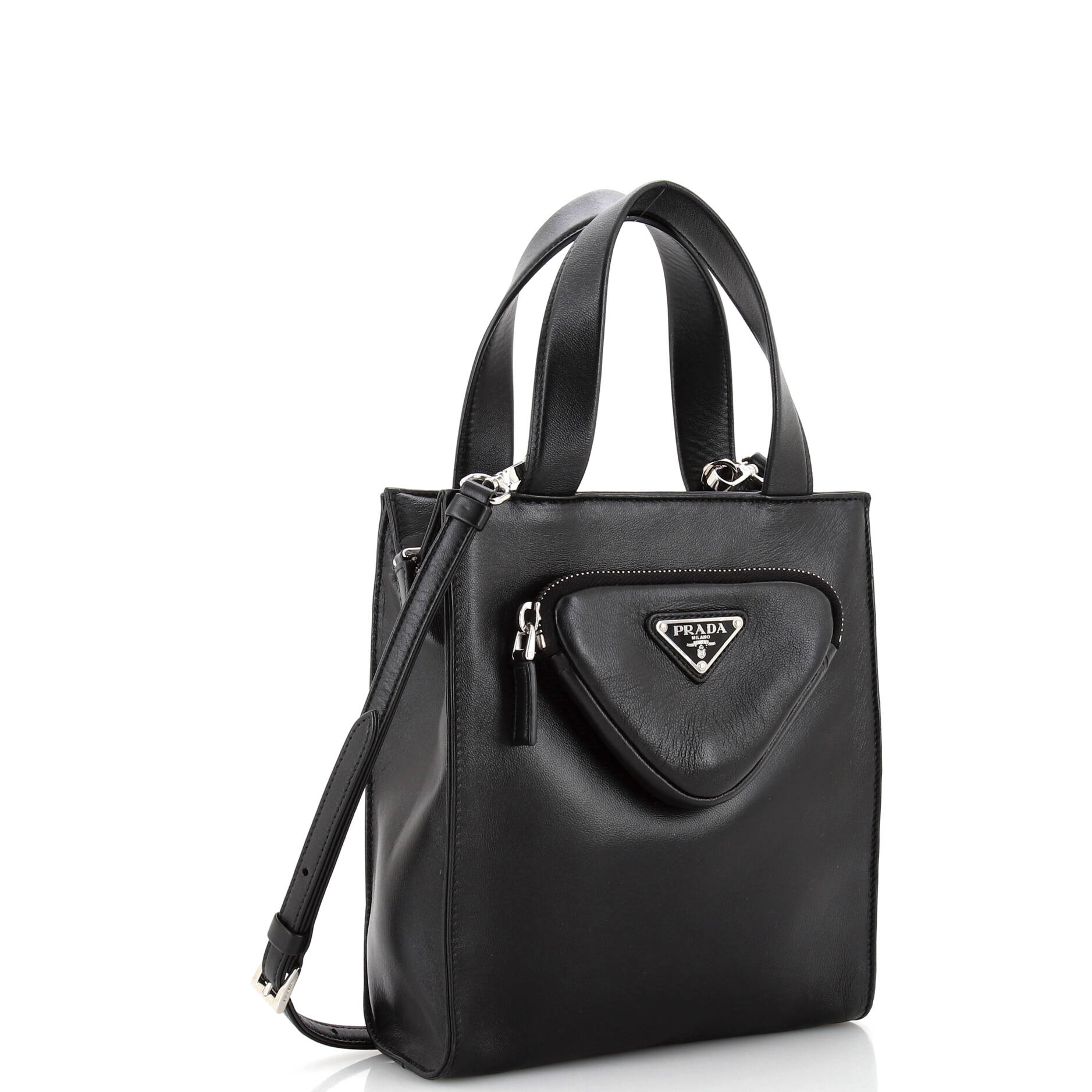 Convertible Triangle Pocket Shopping Tote Nappa Leather Mini