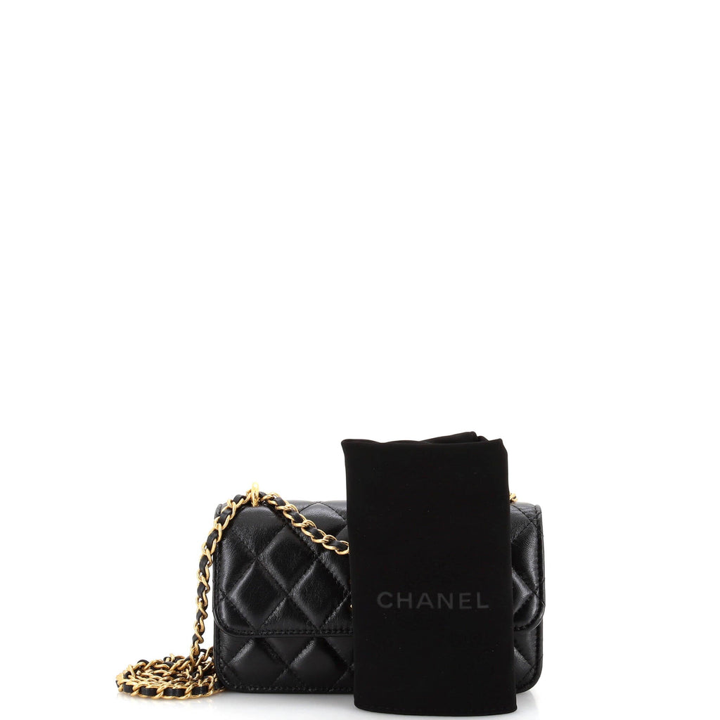 CC Flap Phone Holder with Chain Quilted Lambskin Mini