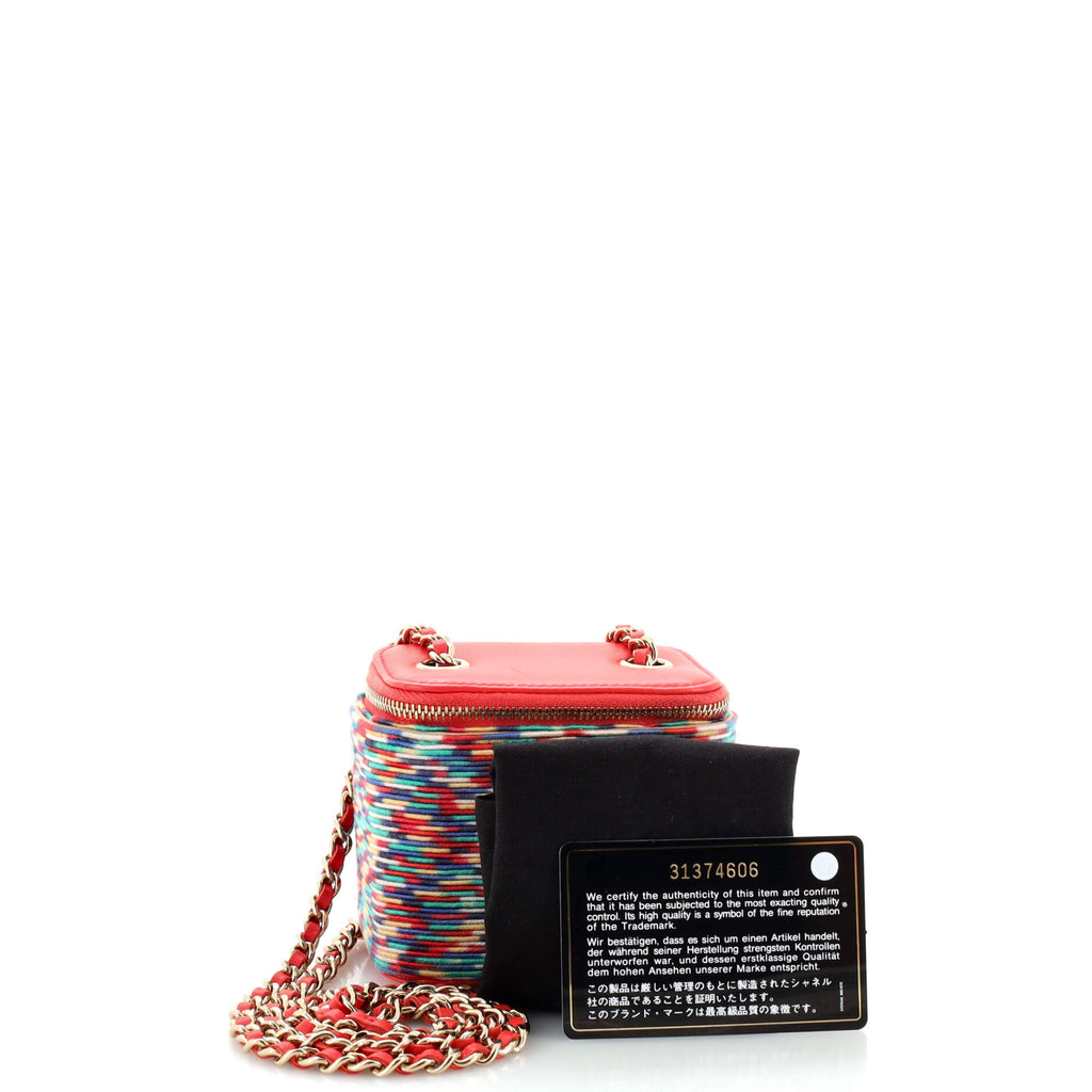 Classic Vanity Case with Chain Multicolor Embroidered Thread Mini