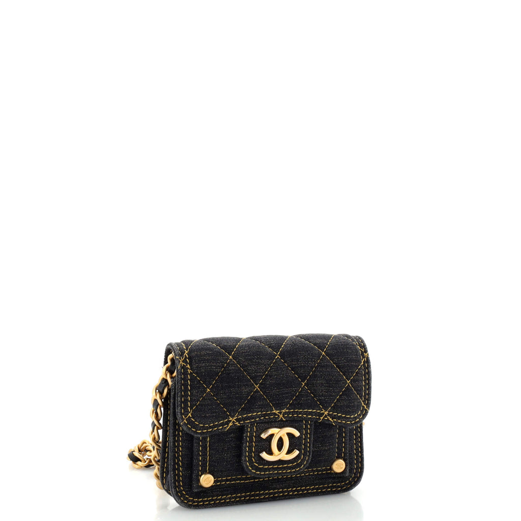 Double You CC Flap Clutch with Chain Quilted Denim