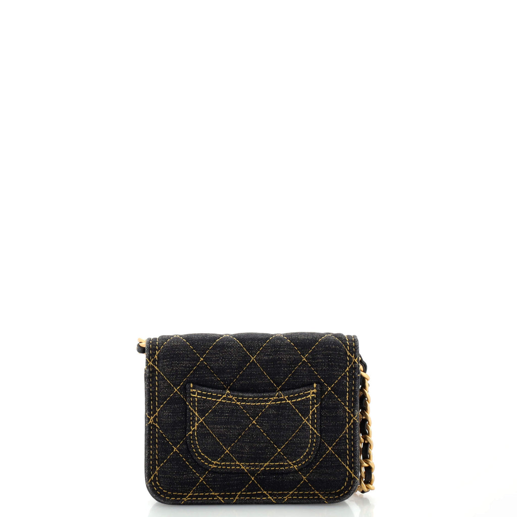 Double You CC Flap Clutch with Chain Quilted Denim