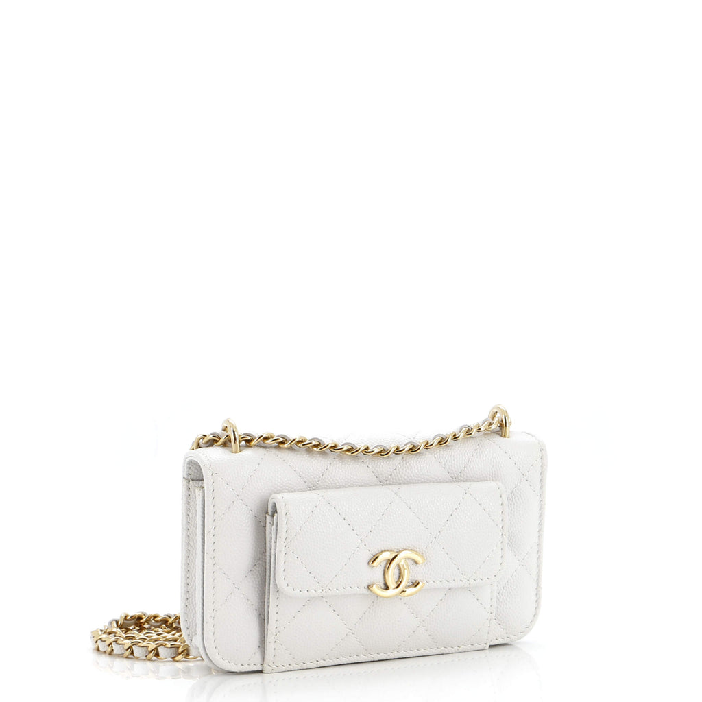 Pocket Twins Clutch with Chain Quilted Caviar