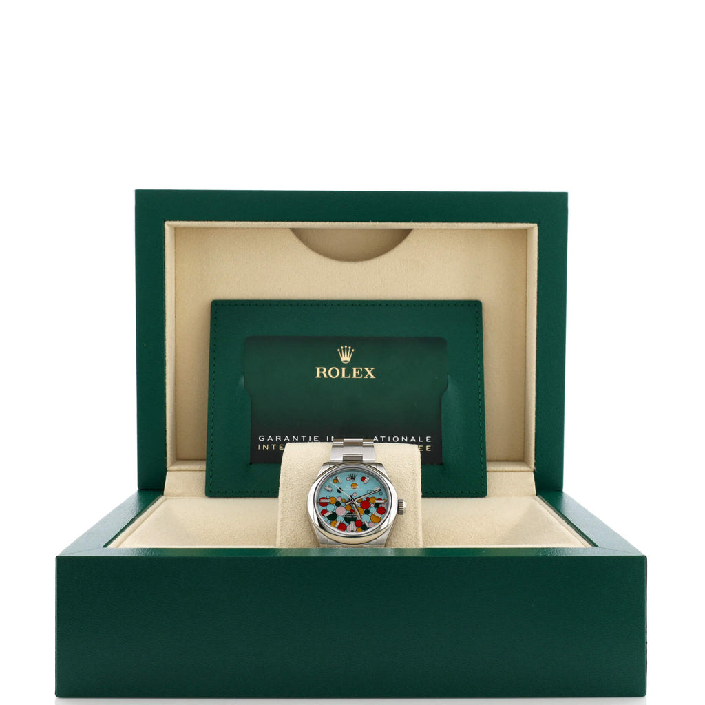 Oyster Perpetual Turquoise Blue Celebration Motif Automatic Watch Stainless Steel 31