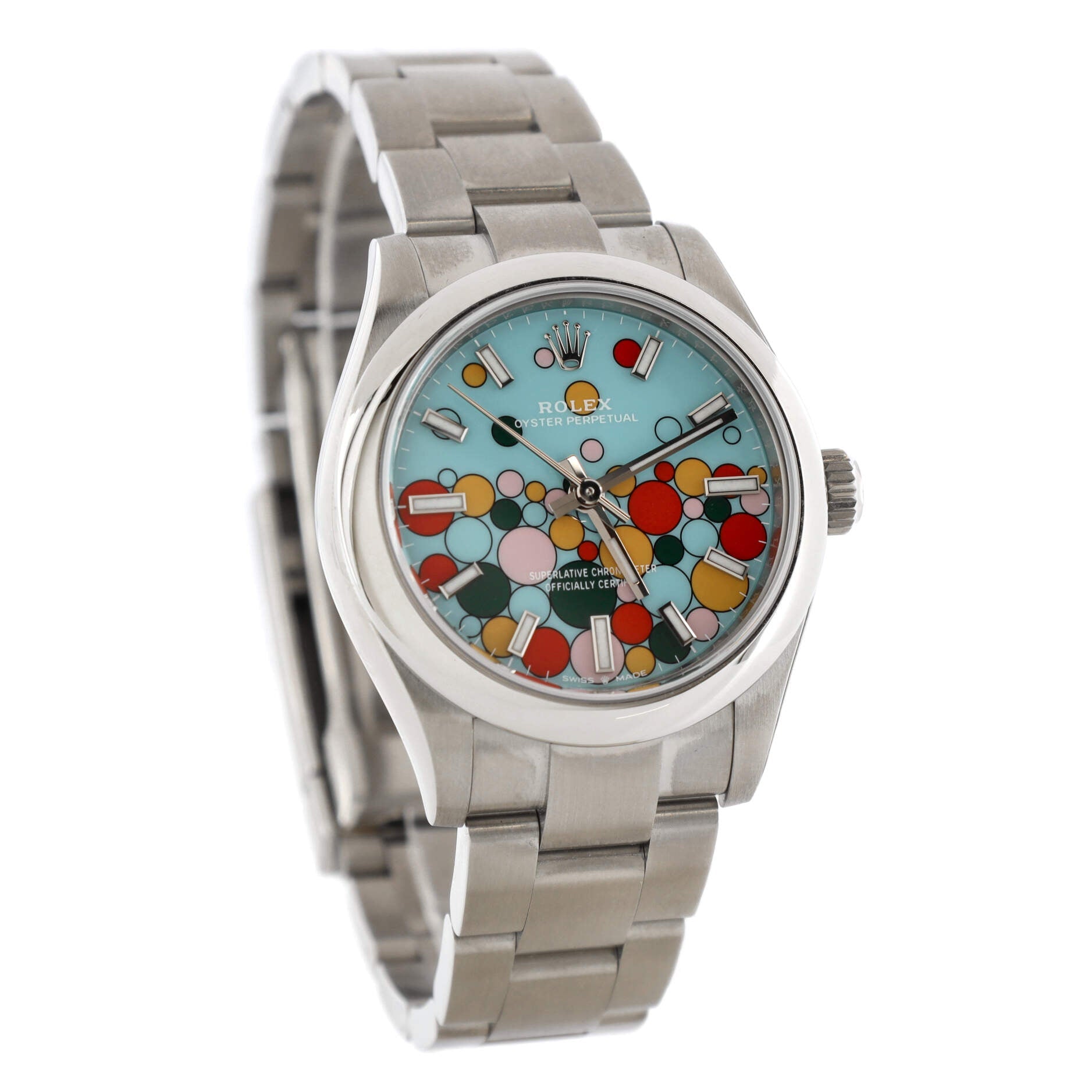 Oyster Perpetual Turquoise Blue Celebration Motif Automatic Watch Stainless Steel 31