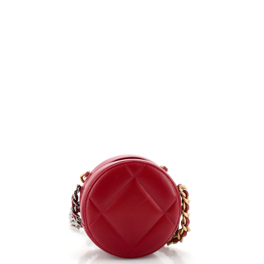 19 Round Clutch with Chain Quilted Leather