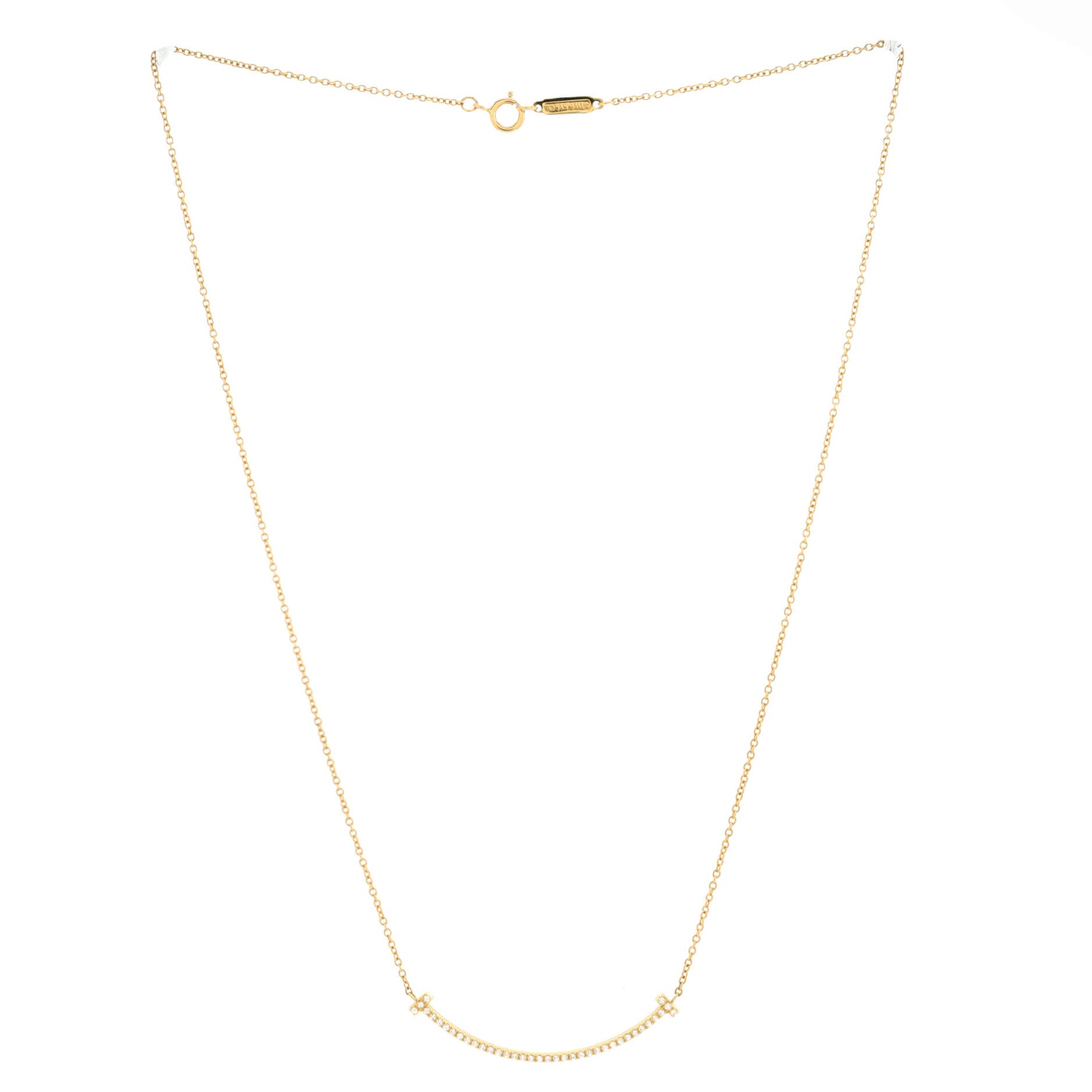 T Smile Pendant Necklace 18K Yellow Gold and Diamonds Small