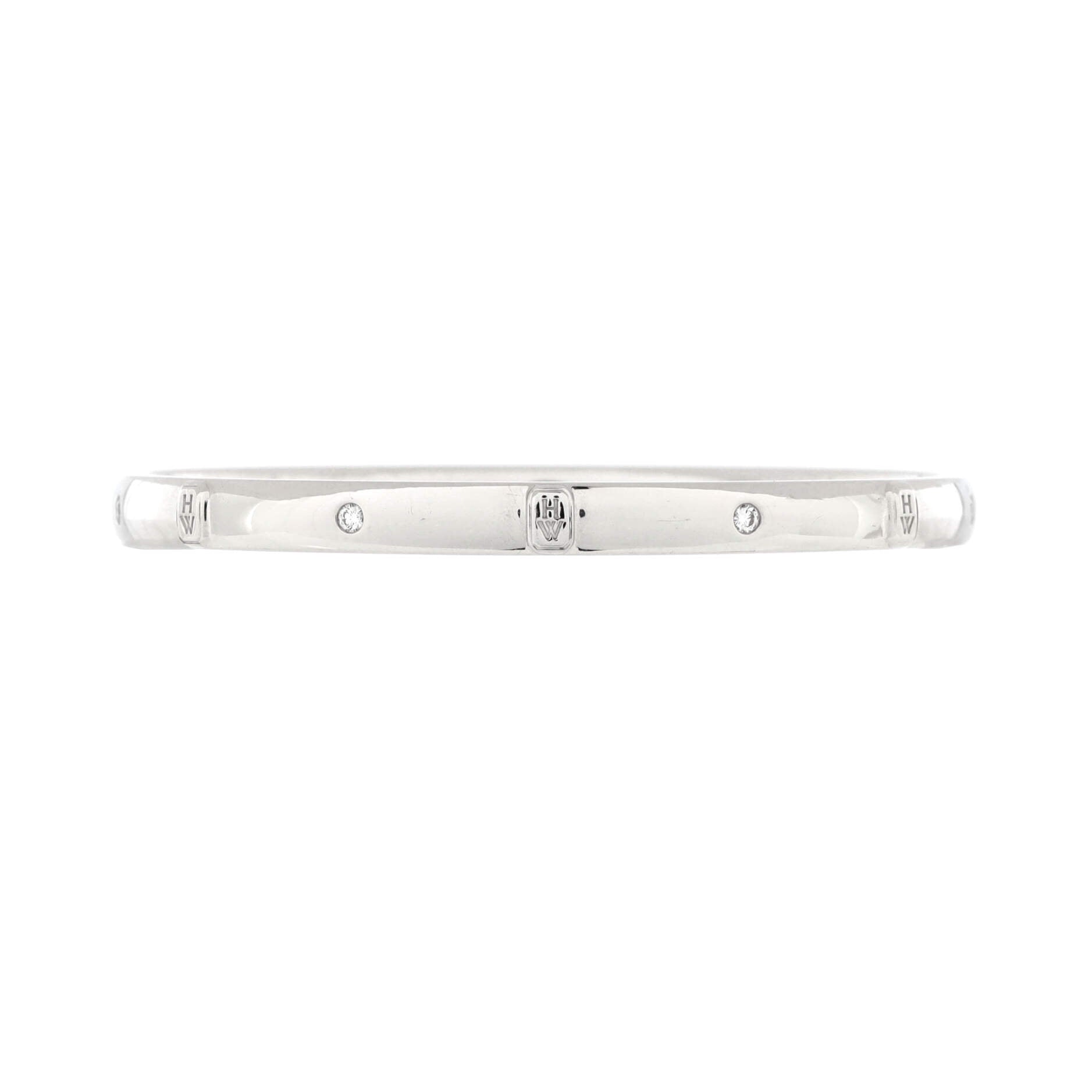 HW Logo Bangle Bracelet 18K White Gold with Diamonds