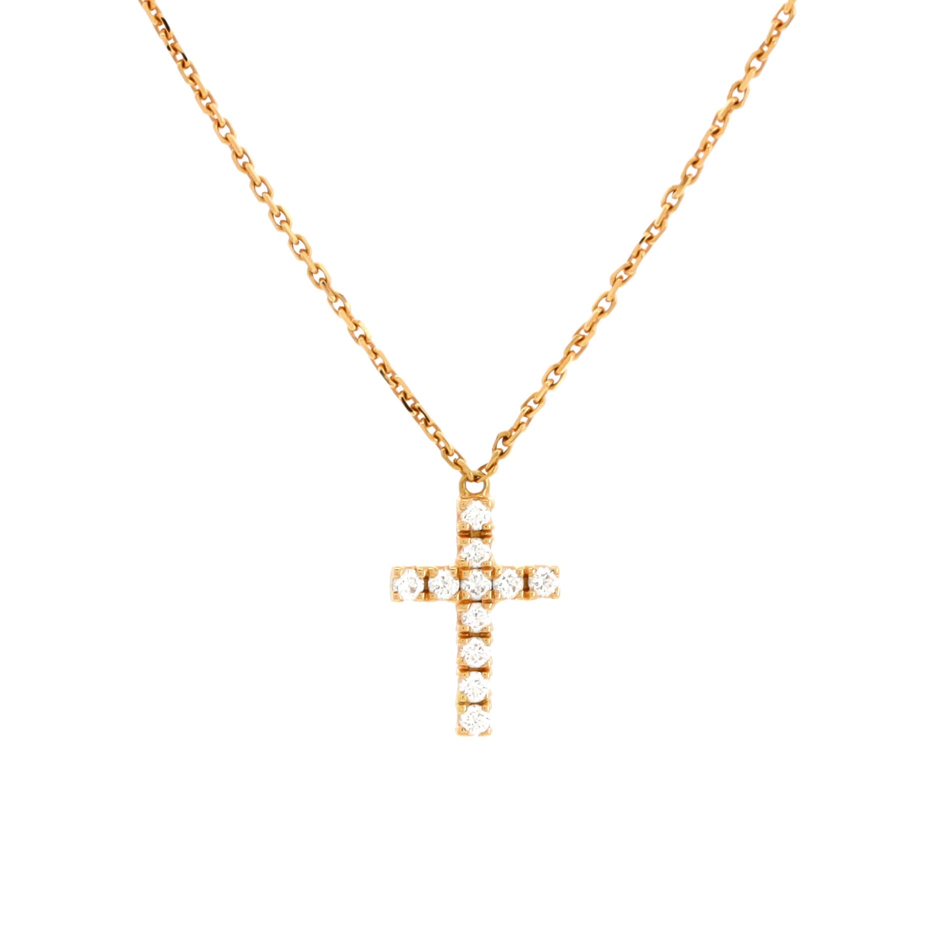Cross Pendant Necklace 18K Rose Gold with Diamonds