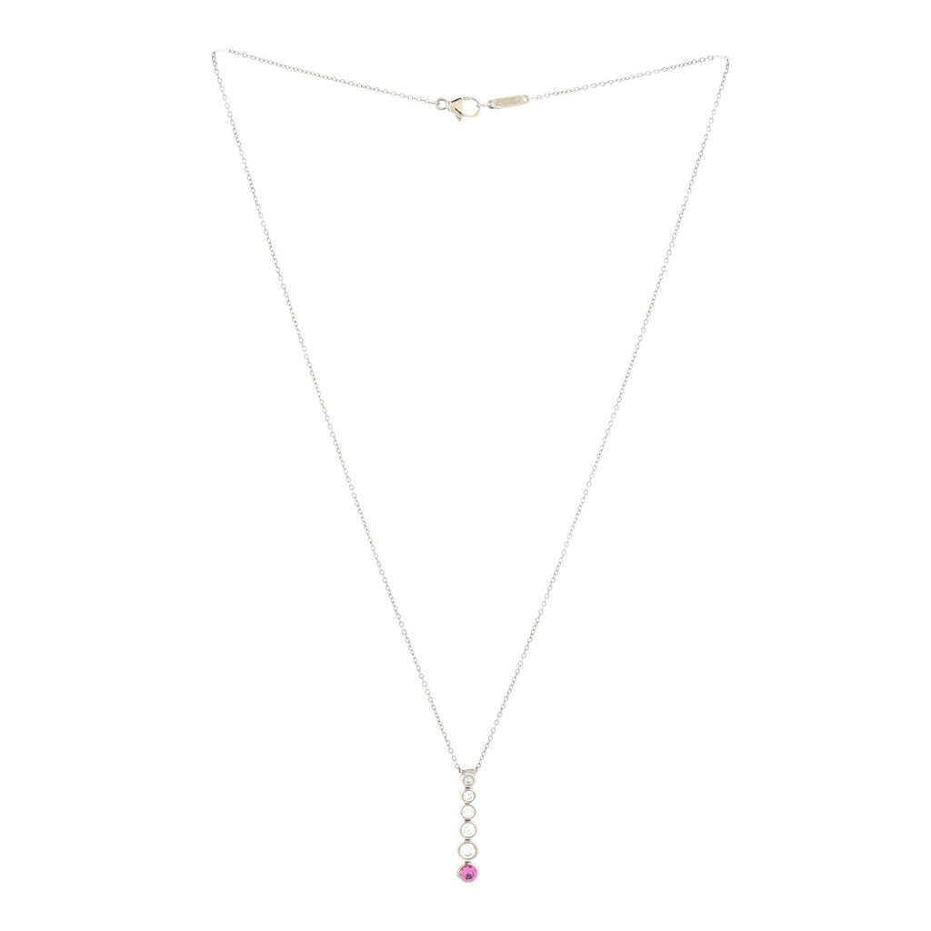 Jazz Graduated Drop Pendant Necklace Platinum with Diamonds and Pink Sapphire