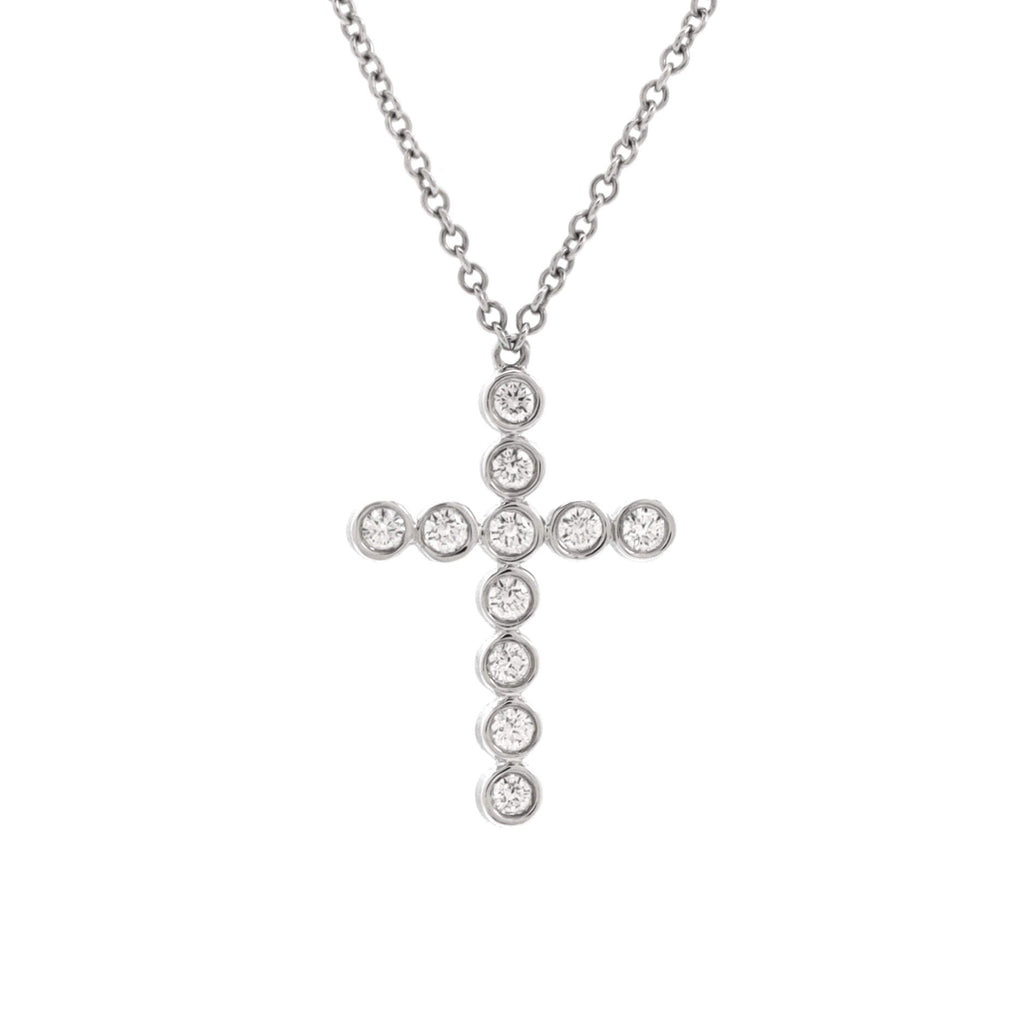 Jazz Bezel Set Cross Pendant Necklace Platinum with Diamonds Small
