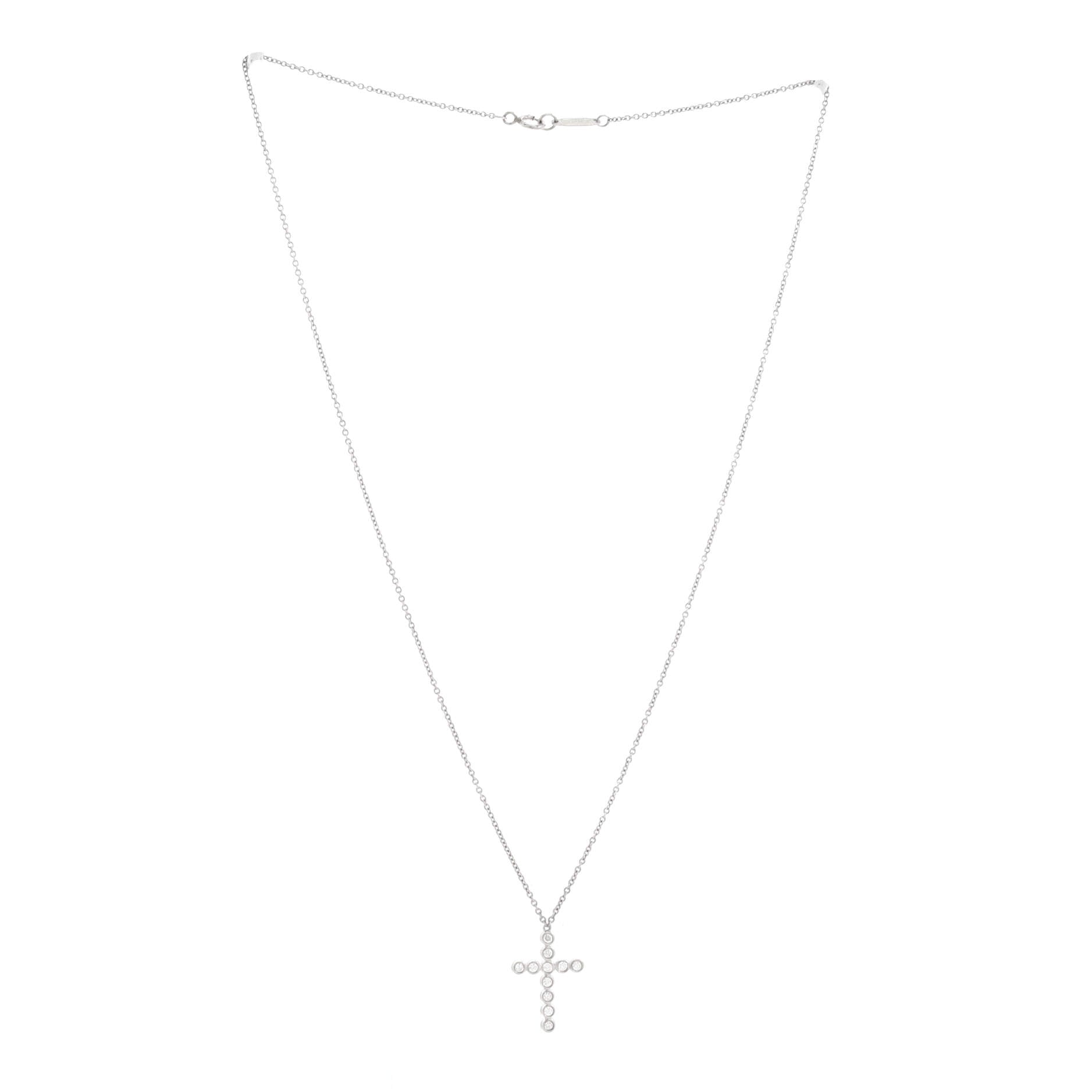 Jazz Bezel Set Cross Pendant Necklace Platinum with Diamonds Small