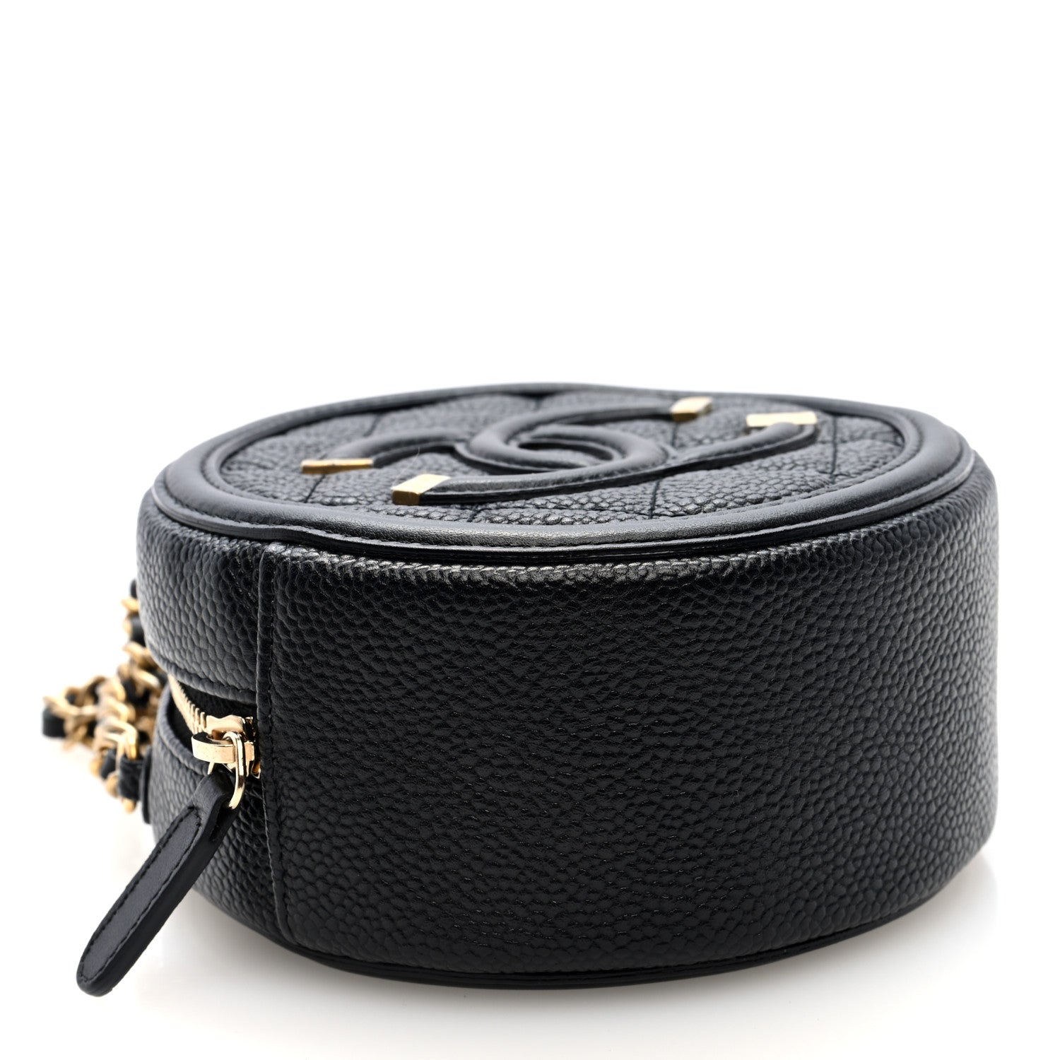 Caviar Quilted Round Filigree Crossbody Black