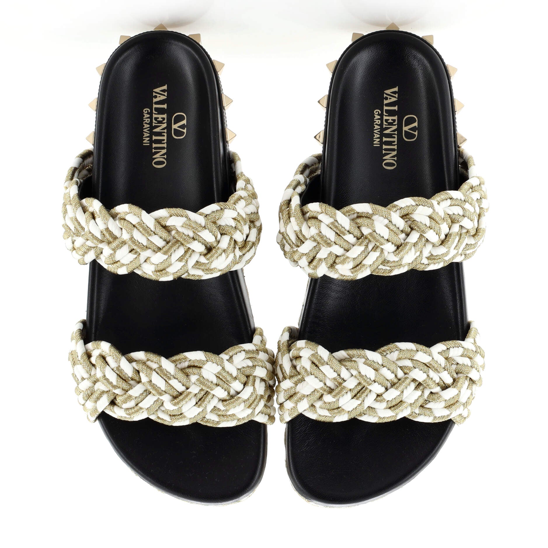 Women's Rockstud Slide Sandals Rope with Leather