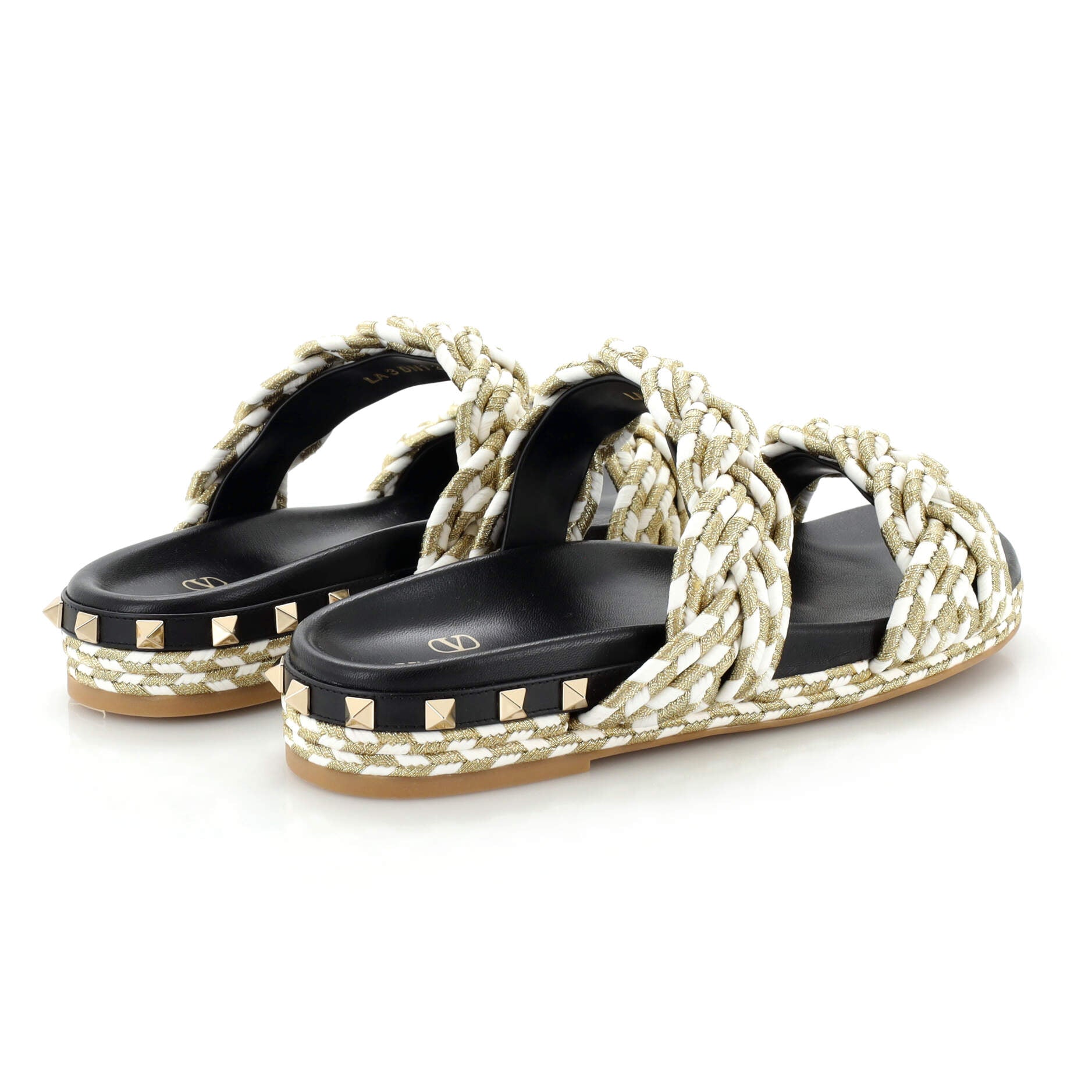 Women's Rockstud Slide Sandals Rope with Leather
