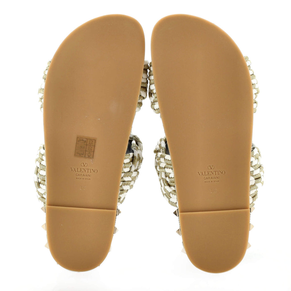 Women's Rockstud Slide Sandals Rope with Leather