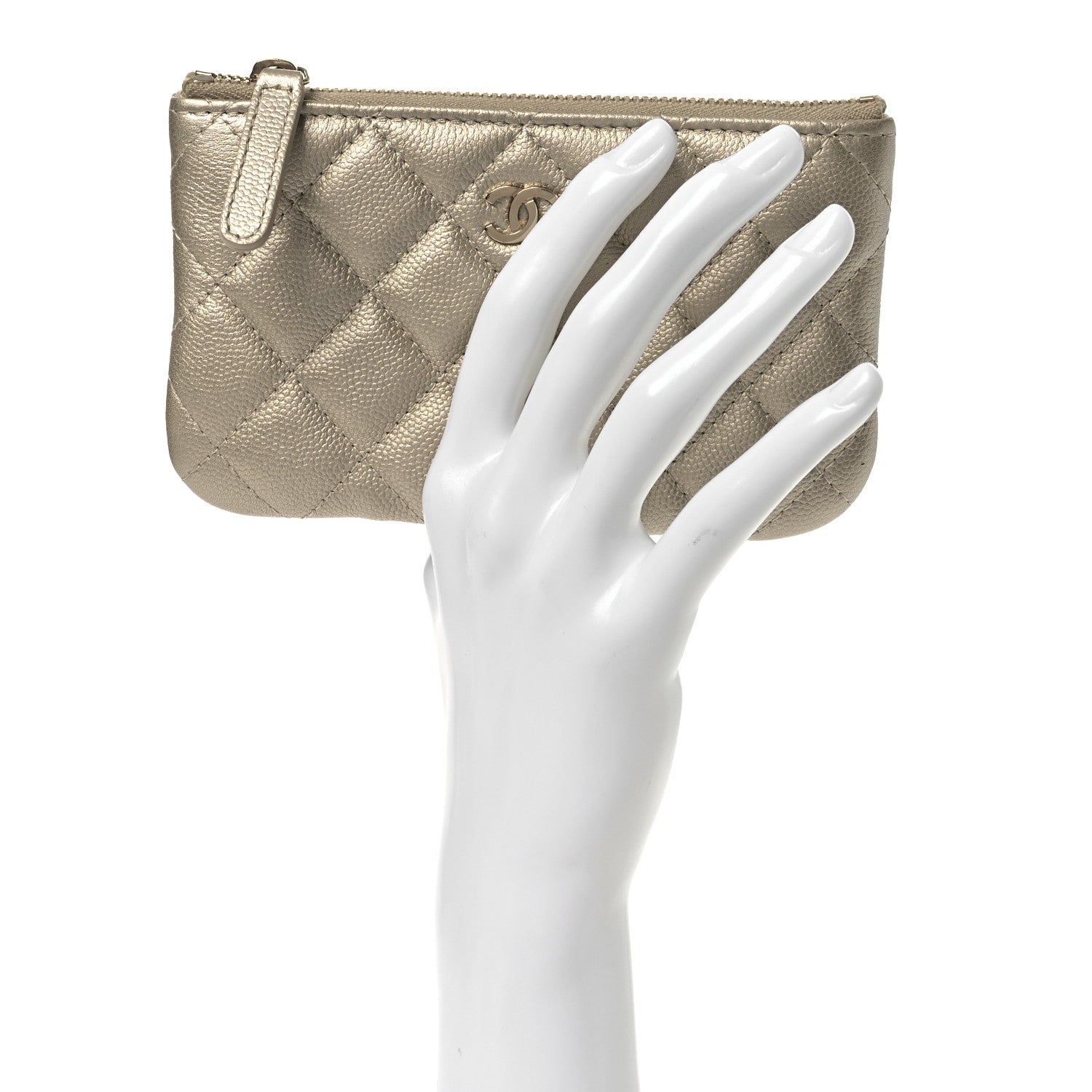 Metallic Caviar Quilted Small Cosmetic Case Gold