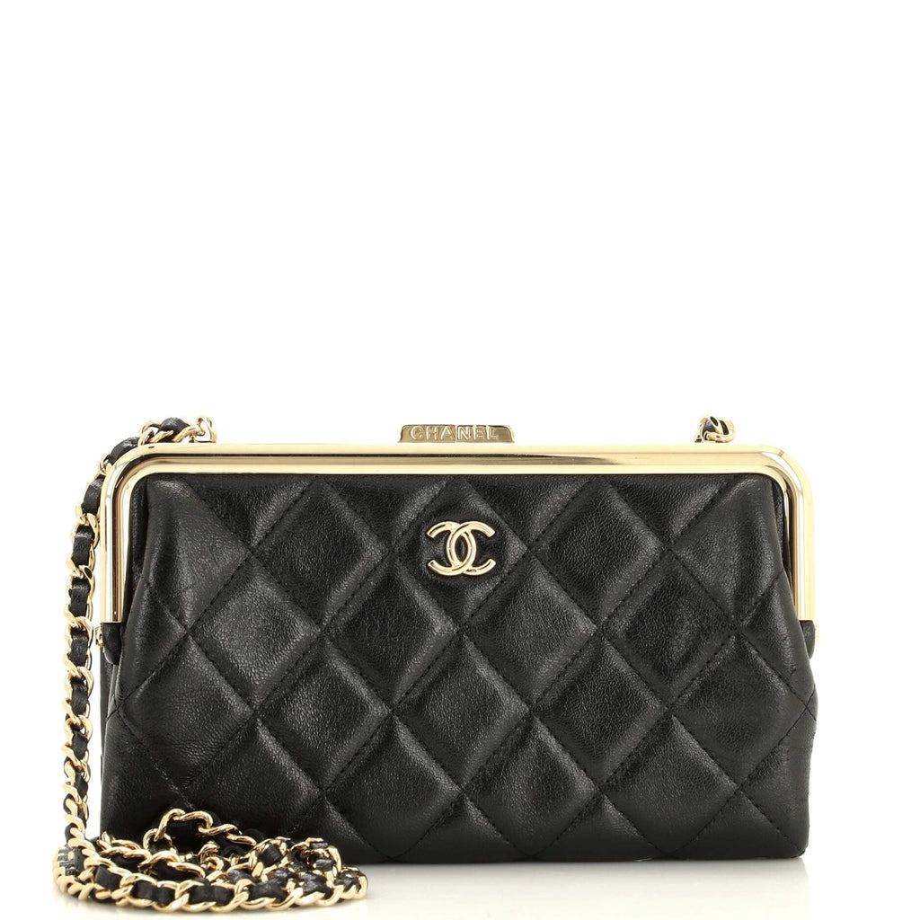 Logo Clasp Frame Clutch with Chain Quilted Lambskin Small