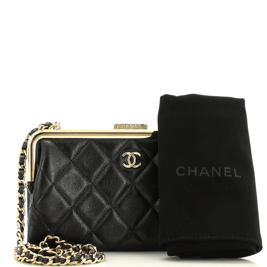 Logo Clasp Frame Clutch with Chain Quilted Lambskin Small