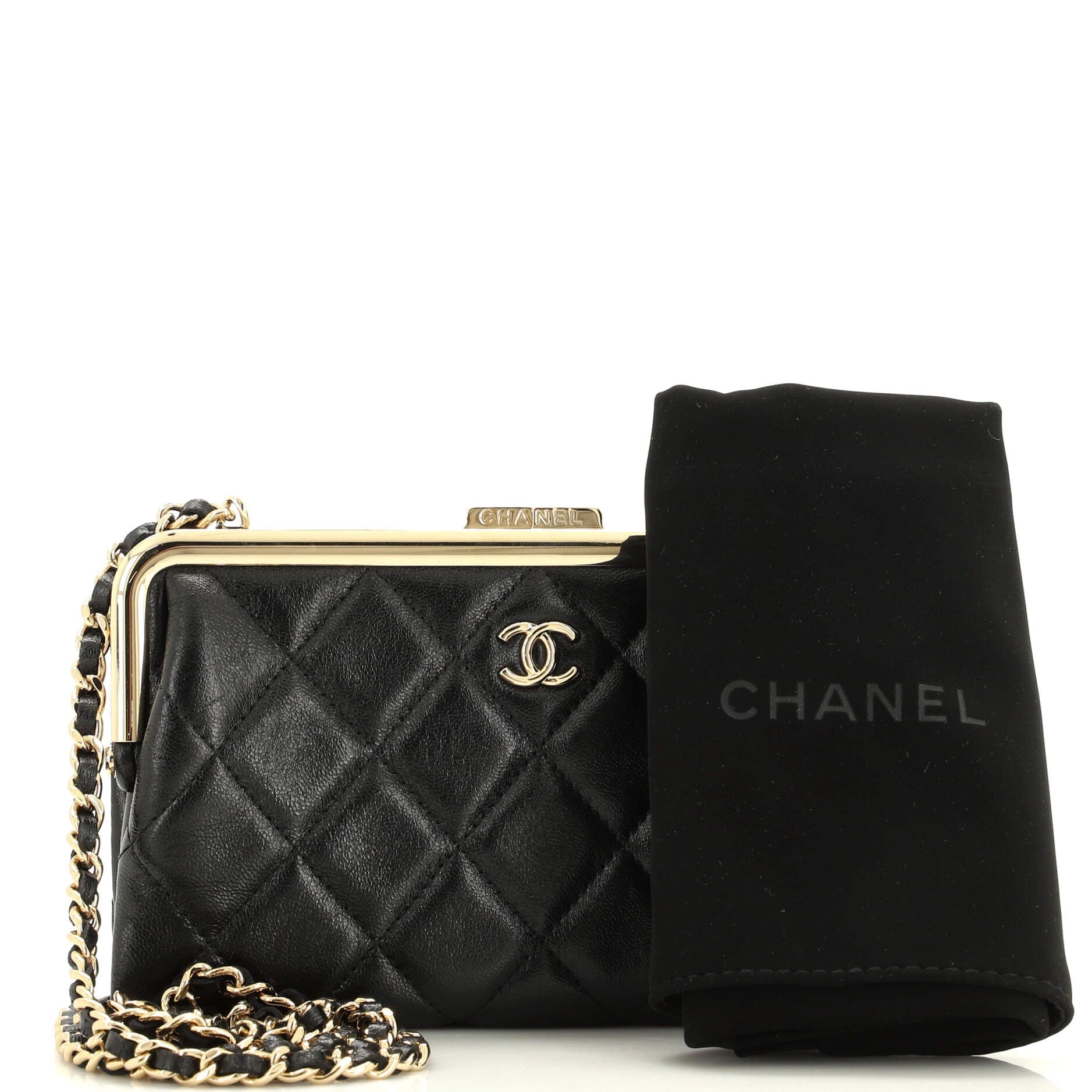 Logo Clasp Frame Clutch with Chain Quilted Lambskin Small