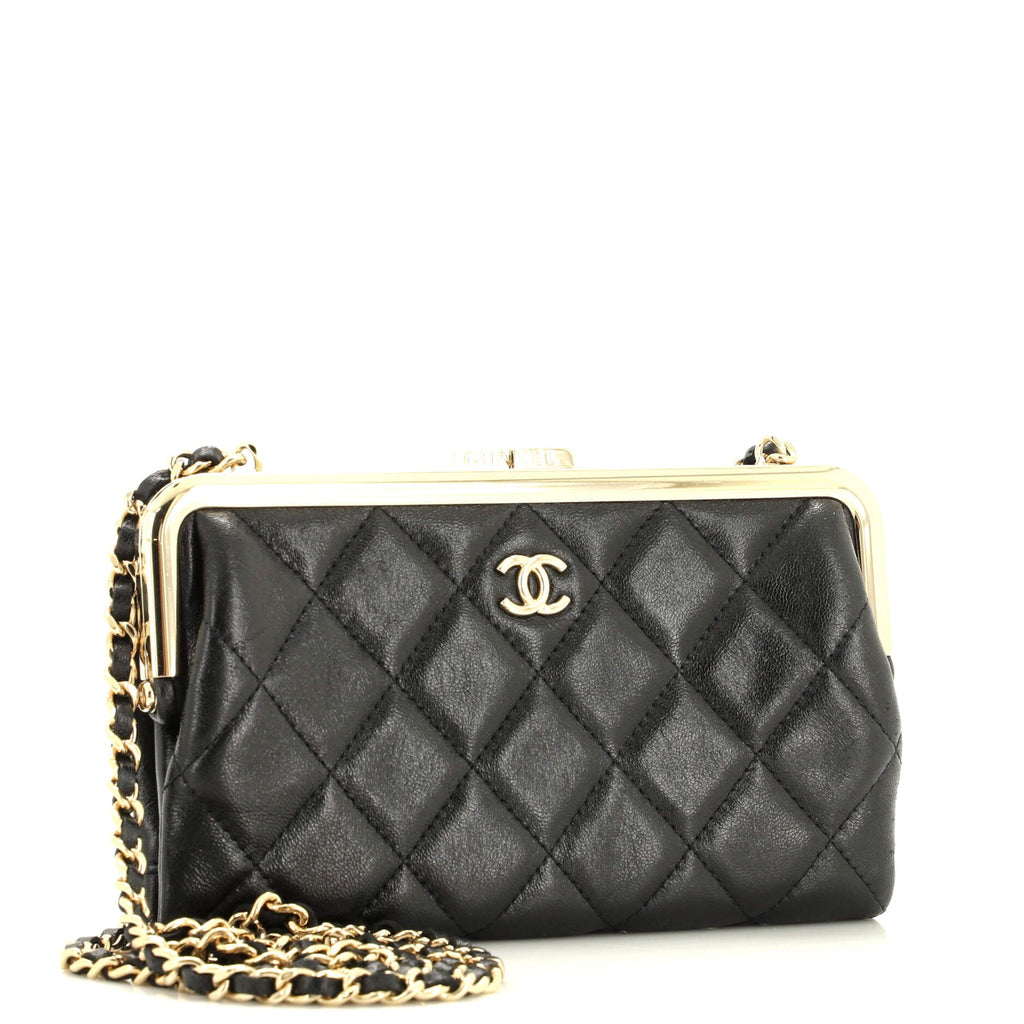 Logo Clasp Frame Clutch with Chain Quilted Lambskin Small