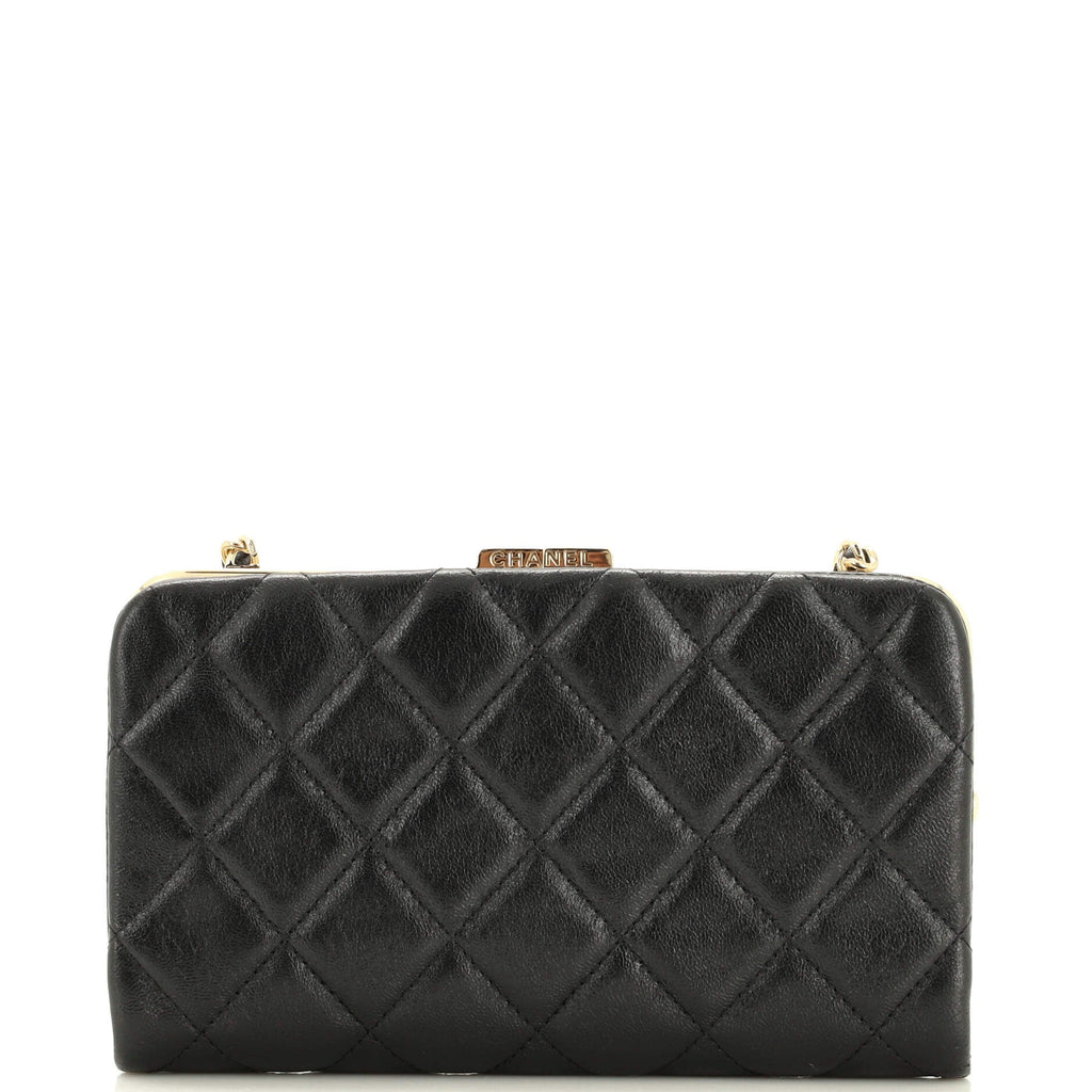 Logo Clasp Frame Clutch with Chain Quilted Lambskin Small