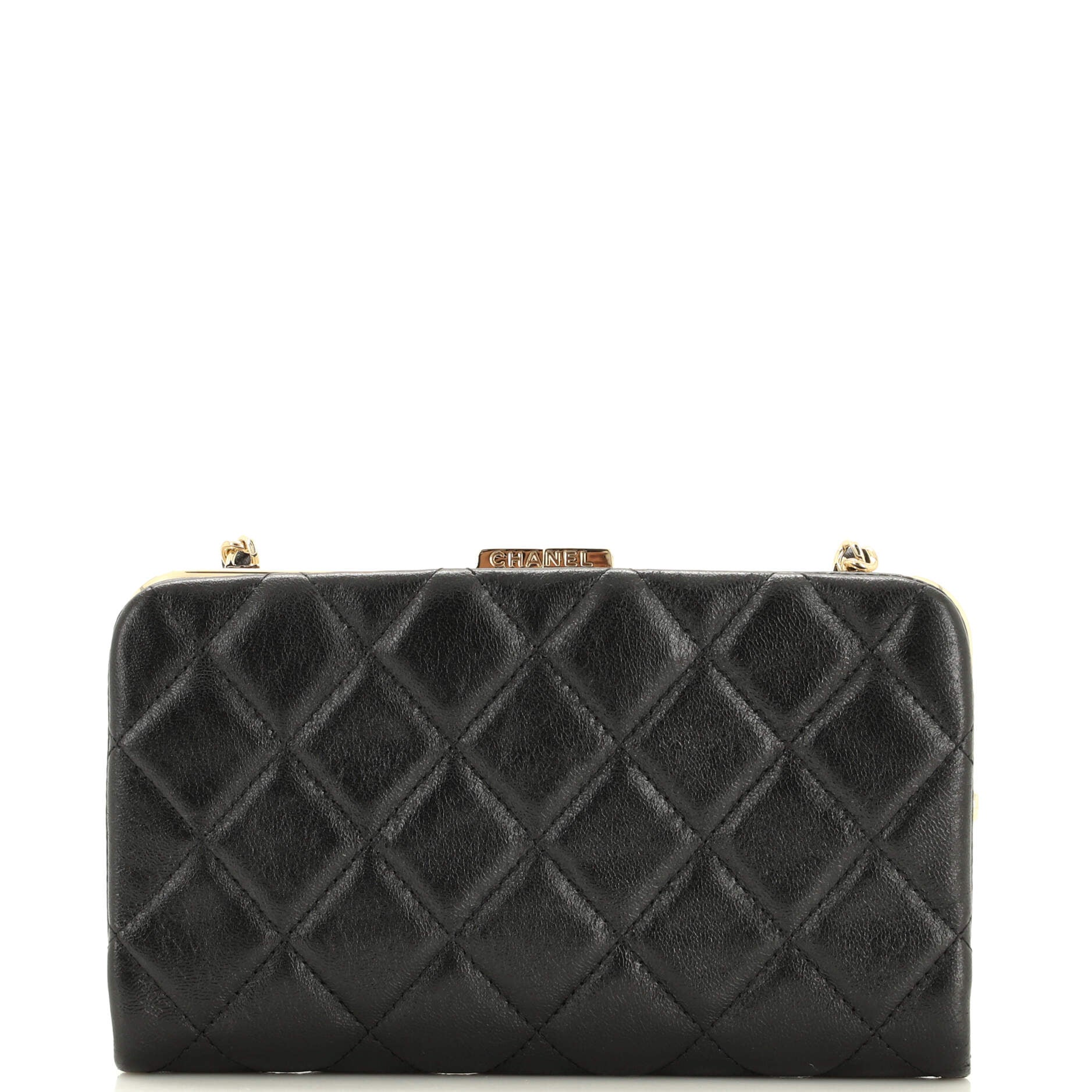 Logo Clasp Frame Clutch with Chain Quilted Lambskin Small