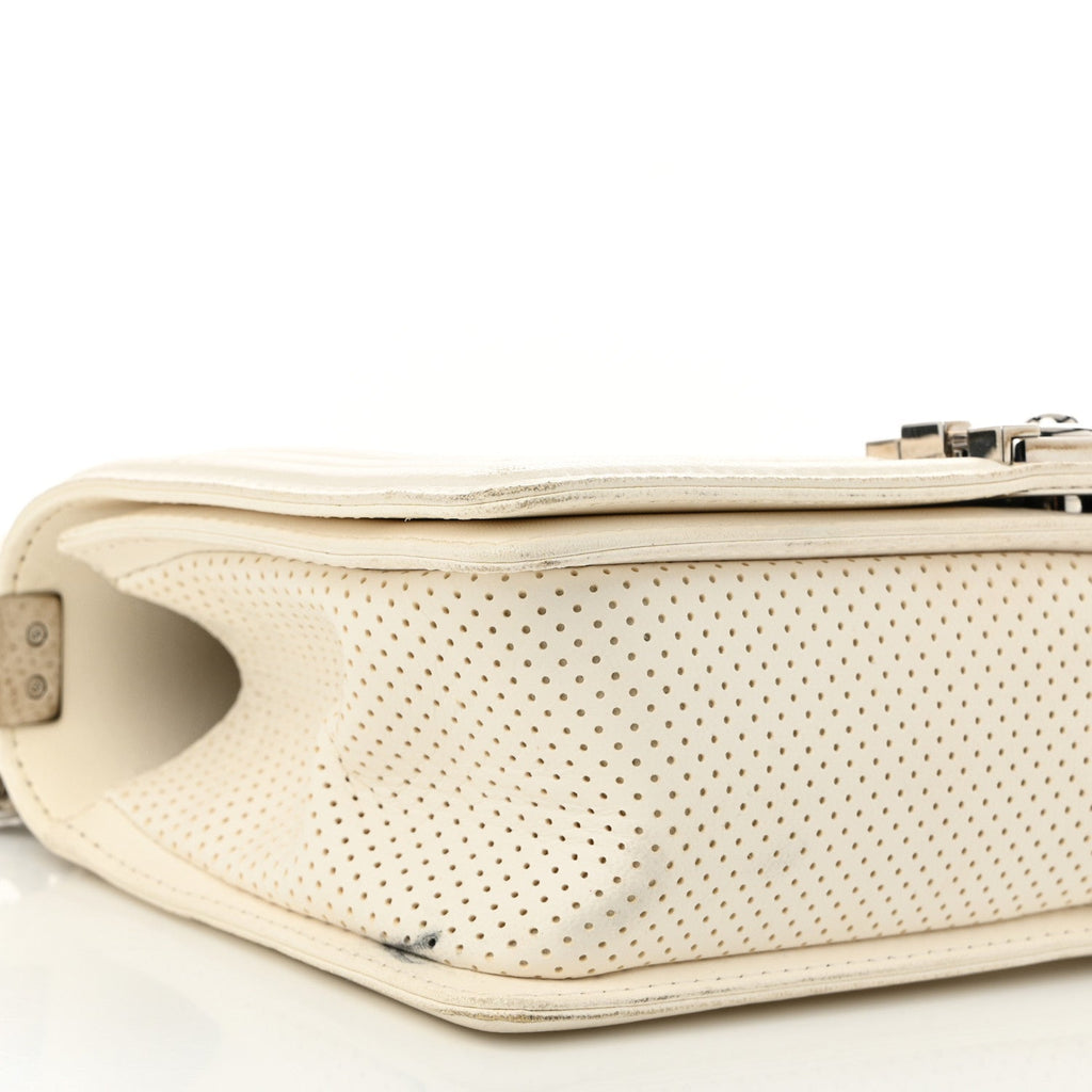 Lambskin Perforated Medium Boy Flap White