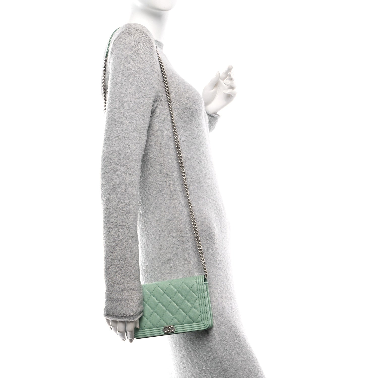 Caviar Quilted Boy Wallet On Chain WOC Light Green