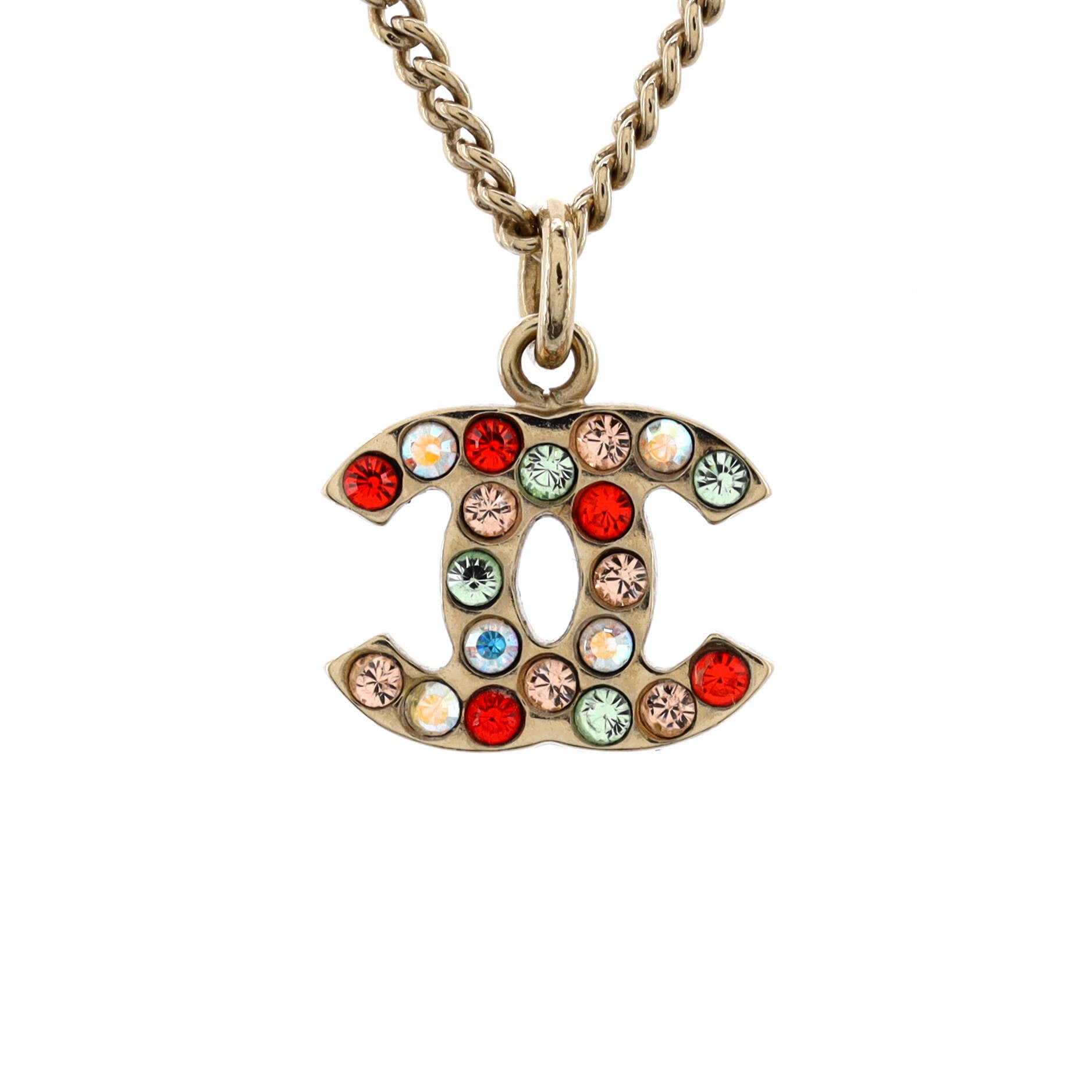CC Pendant Necklace Metal with Crystals