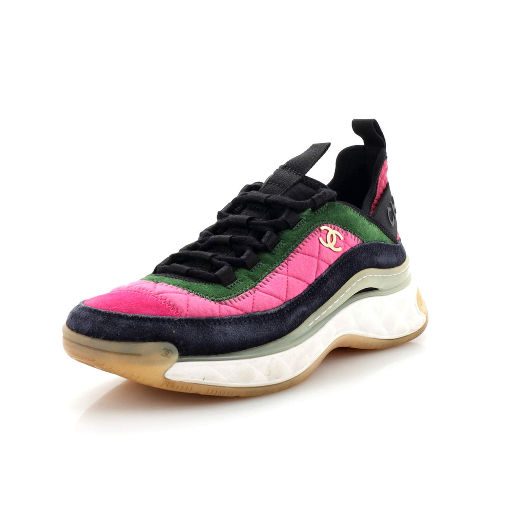 Women's CC Cap Toe Logo Sneakers Quilted Suede and Mixed Fibers