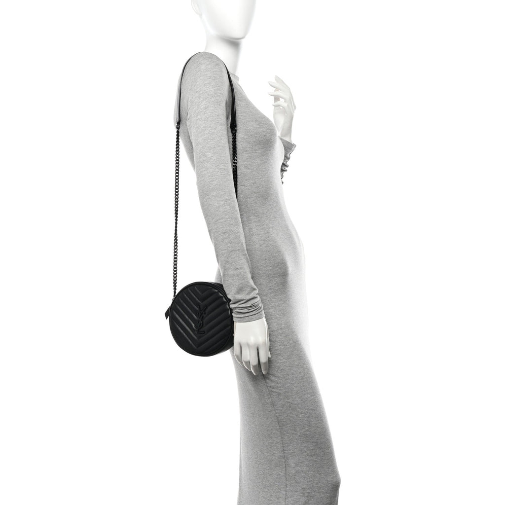 Calfskin Matelasse Chevron Round Vinyle Camera Bag Black