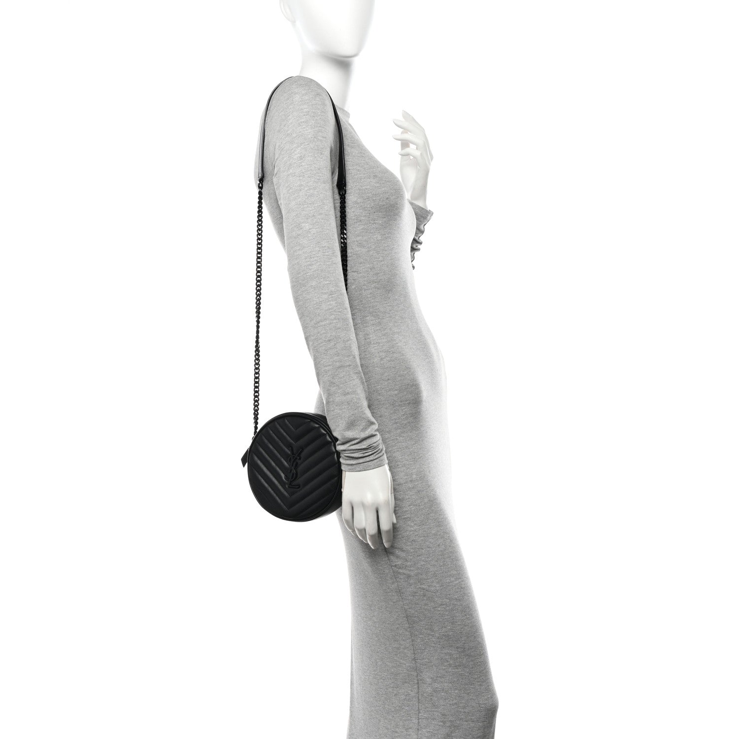 Calfskin Matelasse Chevron Round Vinyle Camera Bag Black