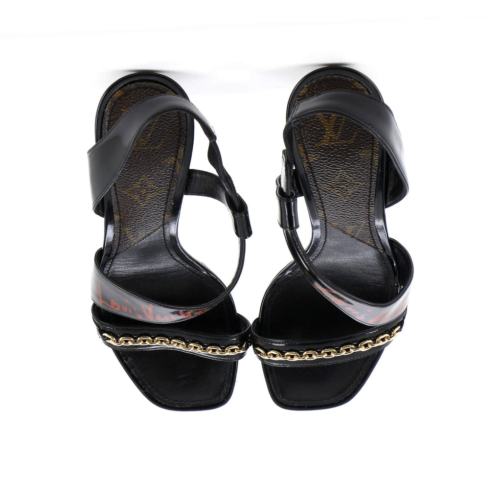Women's Slingback Heeled Sandals Printed Patent wiith Monogram Canvas