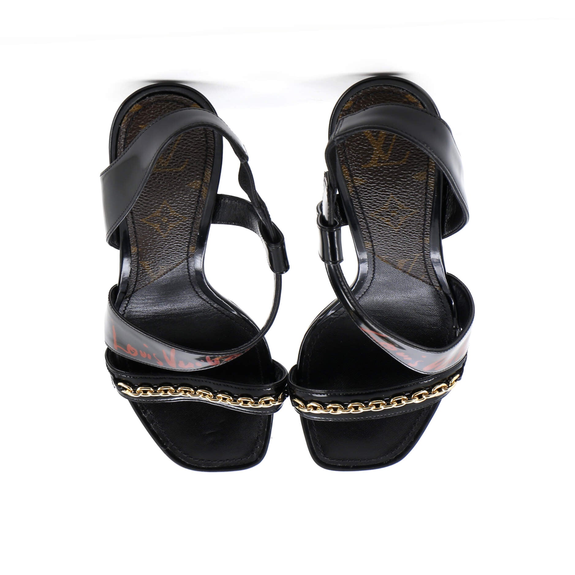 Women's Slingback Heeled Sandals Printed Patent wiith Monogram Canvas