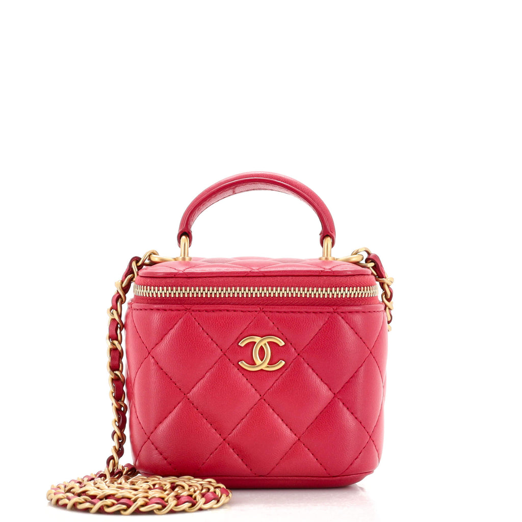 Classic Top Handle Vanity Case with Chain Quilted Lambskin Mini