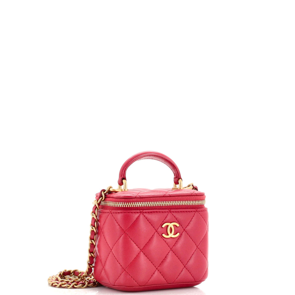 Classic Top Handle Vanity Case with Chain Quilted Lambskin Mini