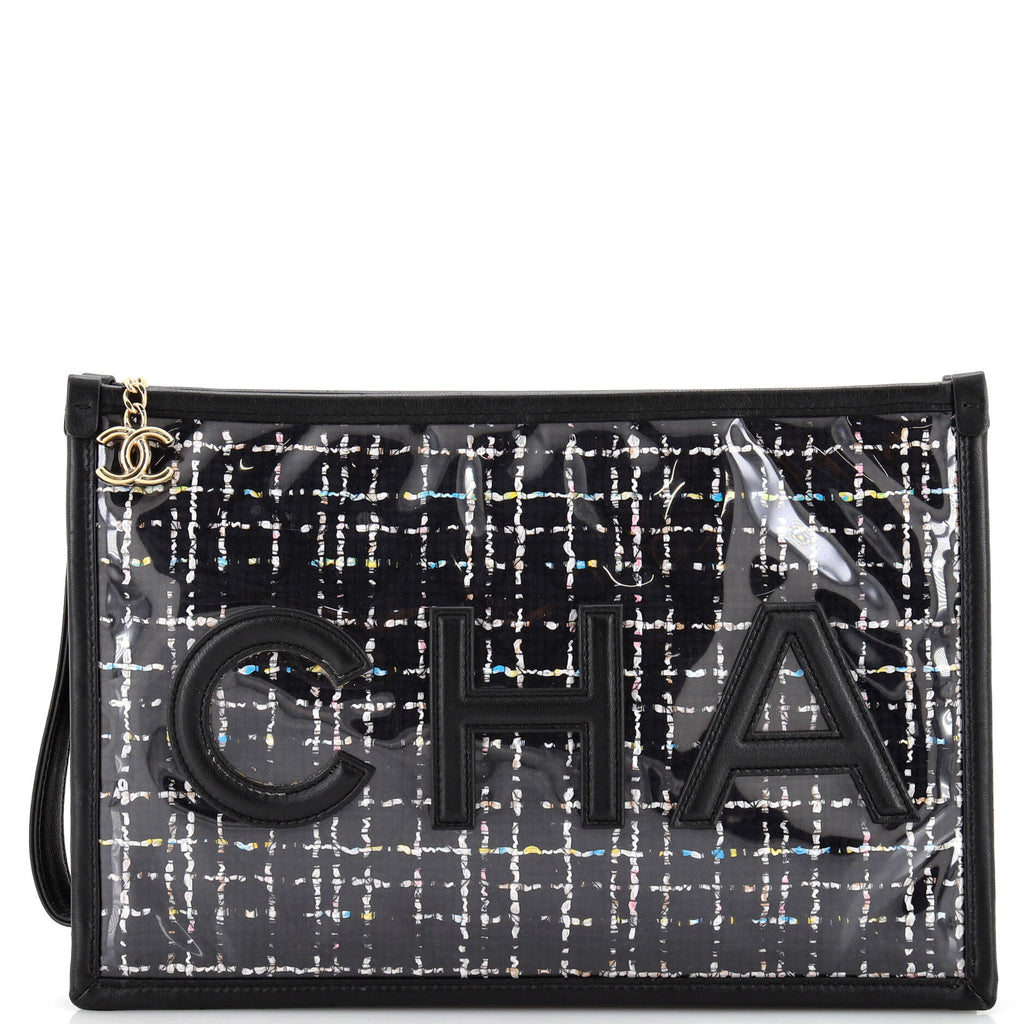 Logo Wristlet Clutch PVC Over Quilted Tweed Large