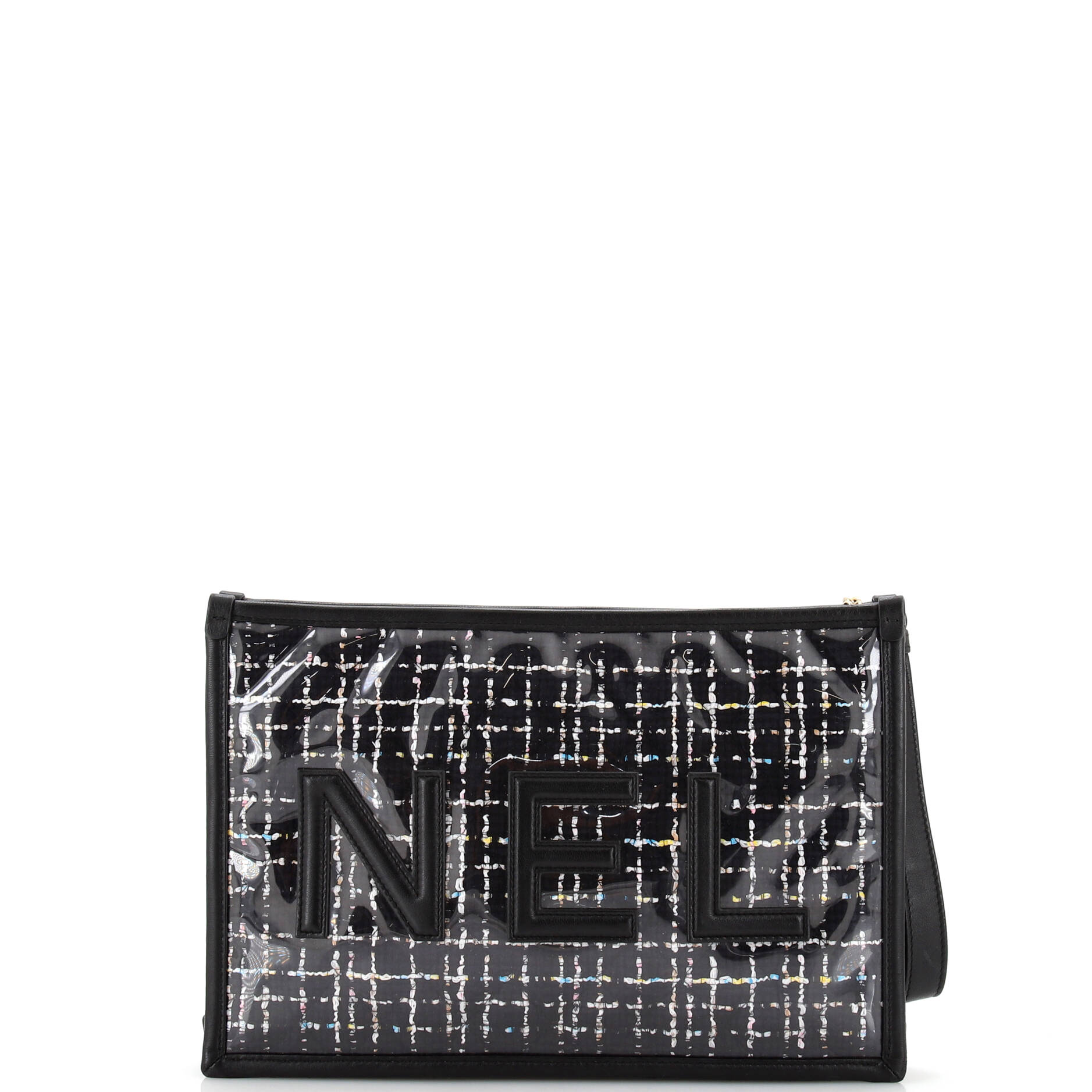 Logo Wristlet Clutch PVC Over Quilted Tweed Large