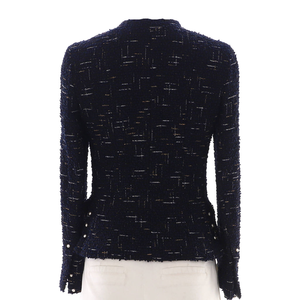 Women's Collarless Button Up Jacket Tweed