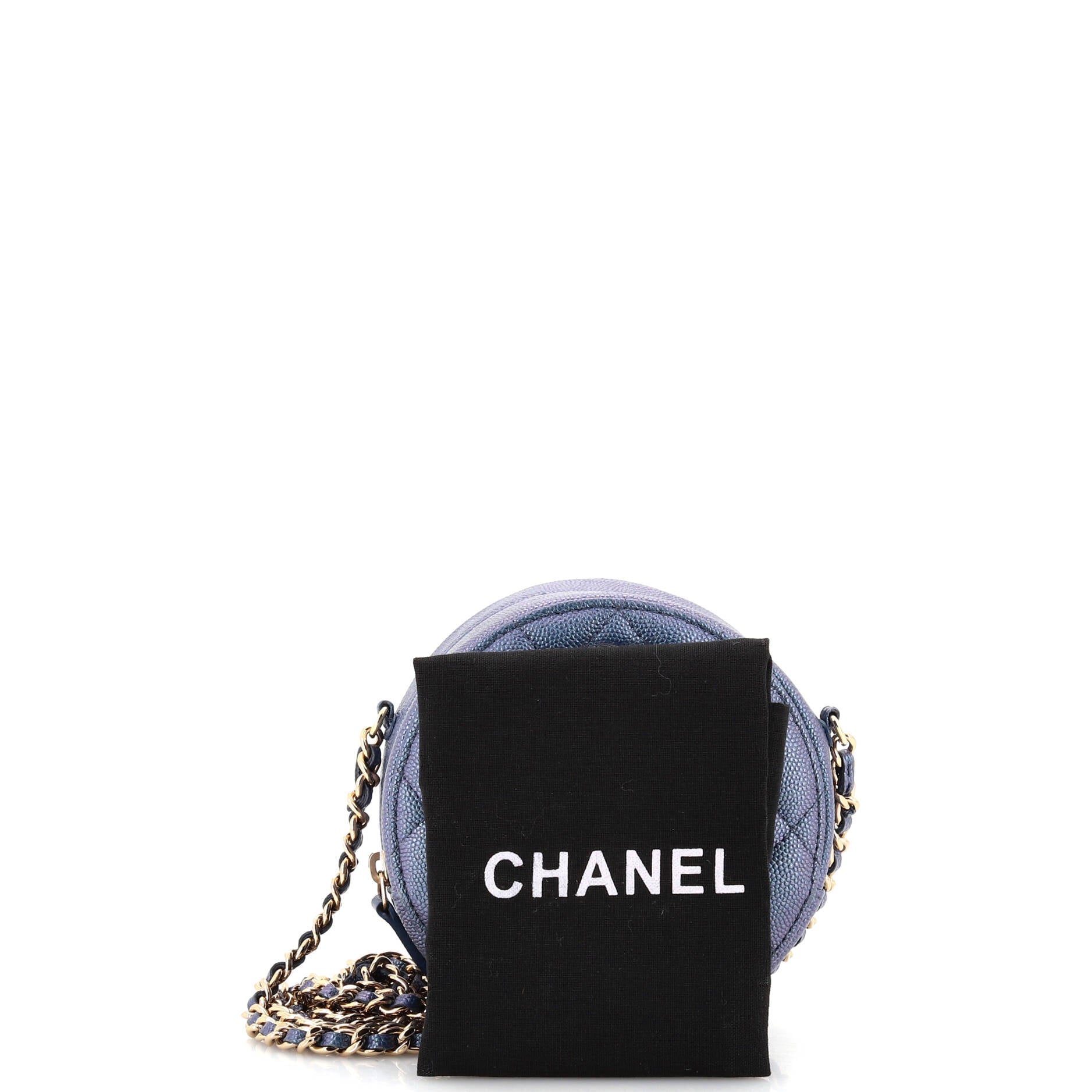 Round Clutch with Chain Quilted Iridescent Caviar Mini
