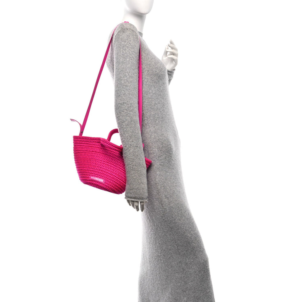 Nylon Lambskin Woven Small Ibiza Basket With Strap Lipstick Pink
