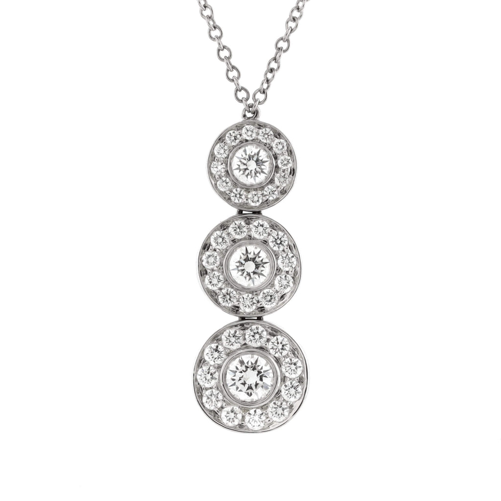 Triple Circlet Pendant Necklace Platinum with Diamonds