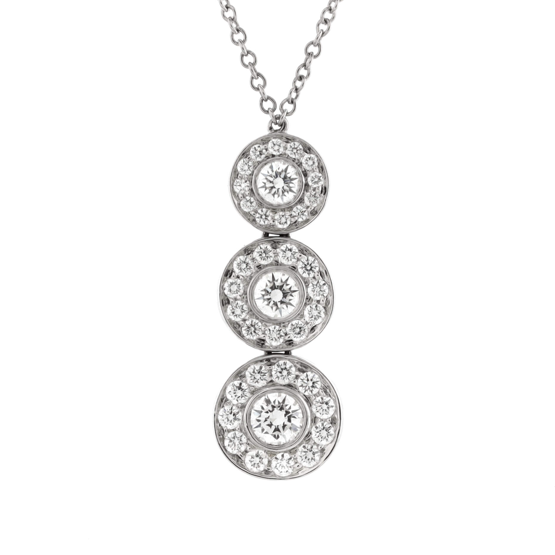 Triple Circlet Pendant Necklace Platinum with Diamonds