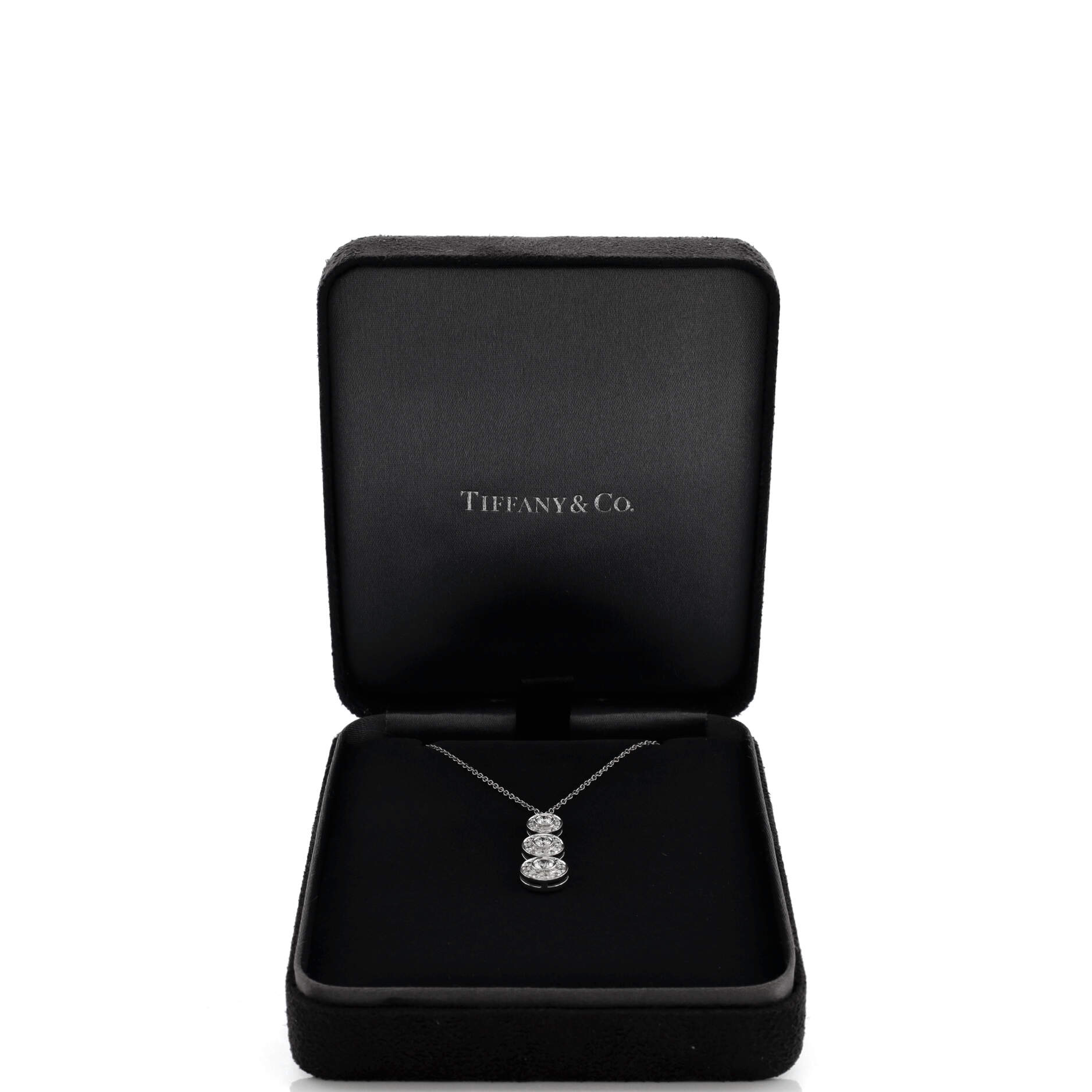 Triple Circlet Pendant Necklace Platinum with Diamonds