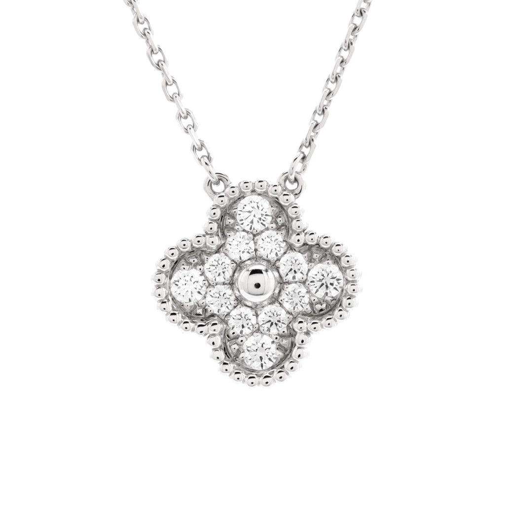 Vintage Alhambra Pendant Necklace 18K White Gold and Diamonds