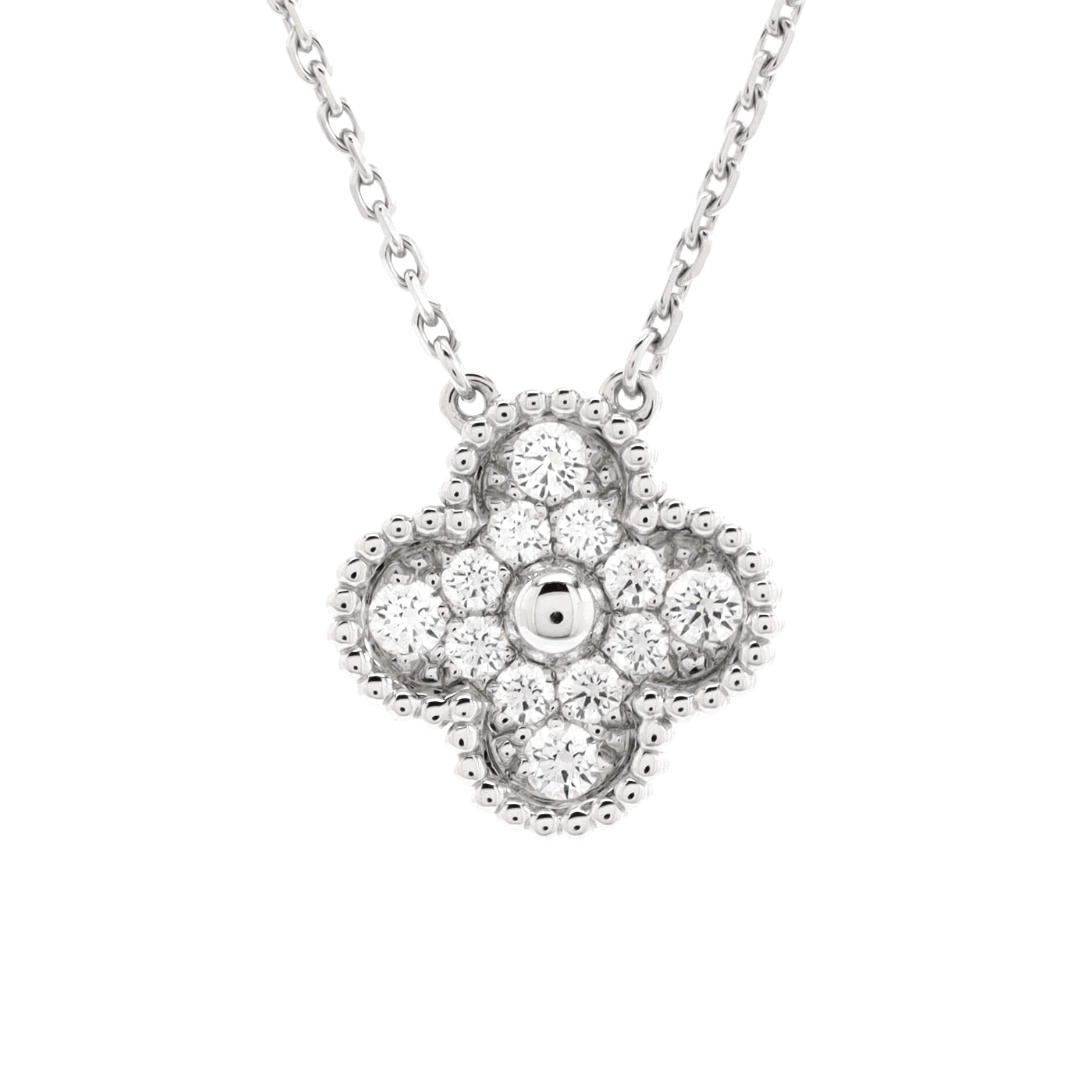 Vintage Alhambra Pendant Necklace 18K White Gold and Diamonds
