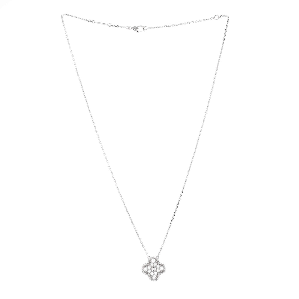 Vintage Alhambra Pendant Necklace 18K White Gold and Diamonds