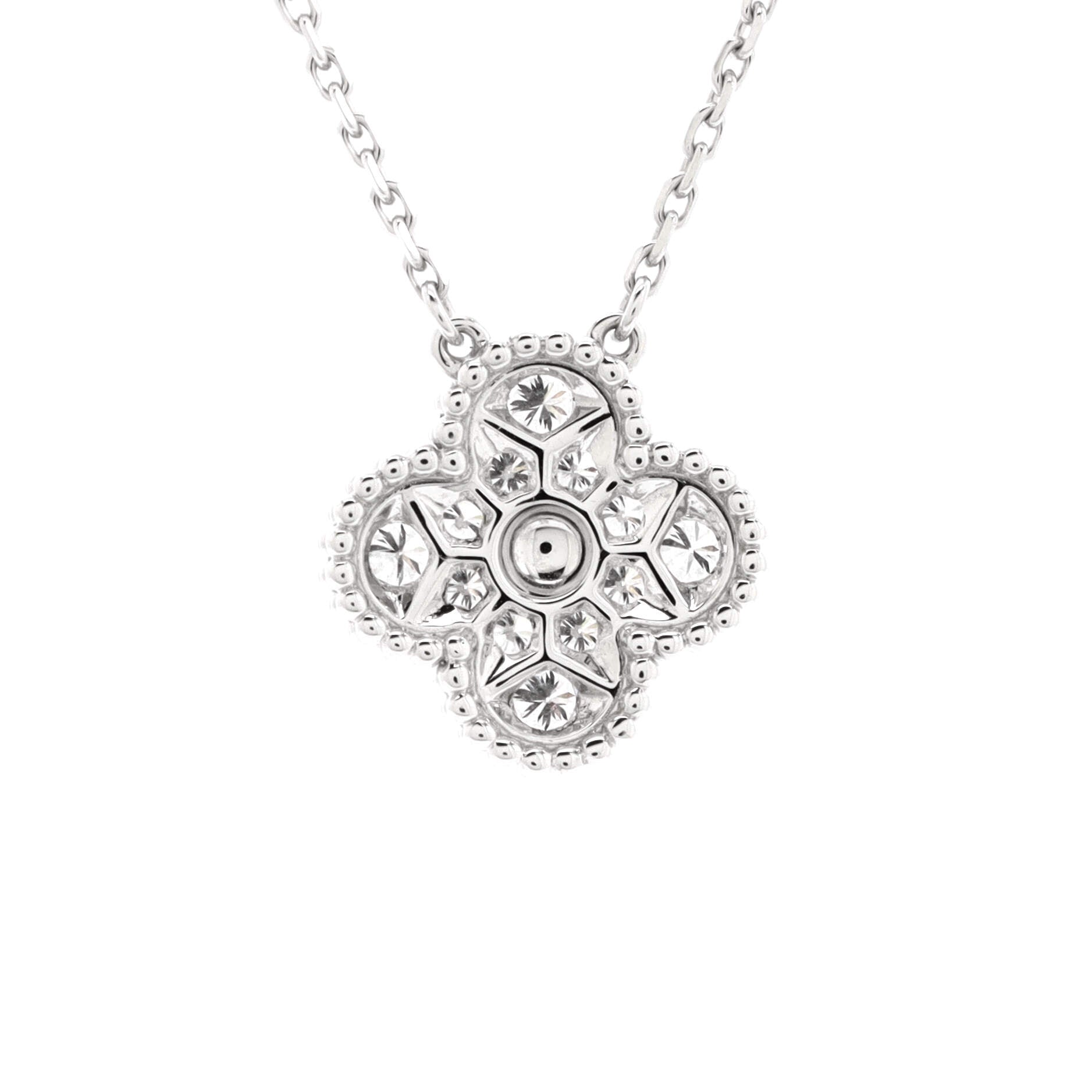 Vintage Alhambra Pendant Necklace 18K White Gold and Diamonds
